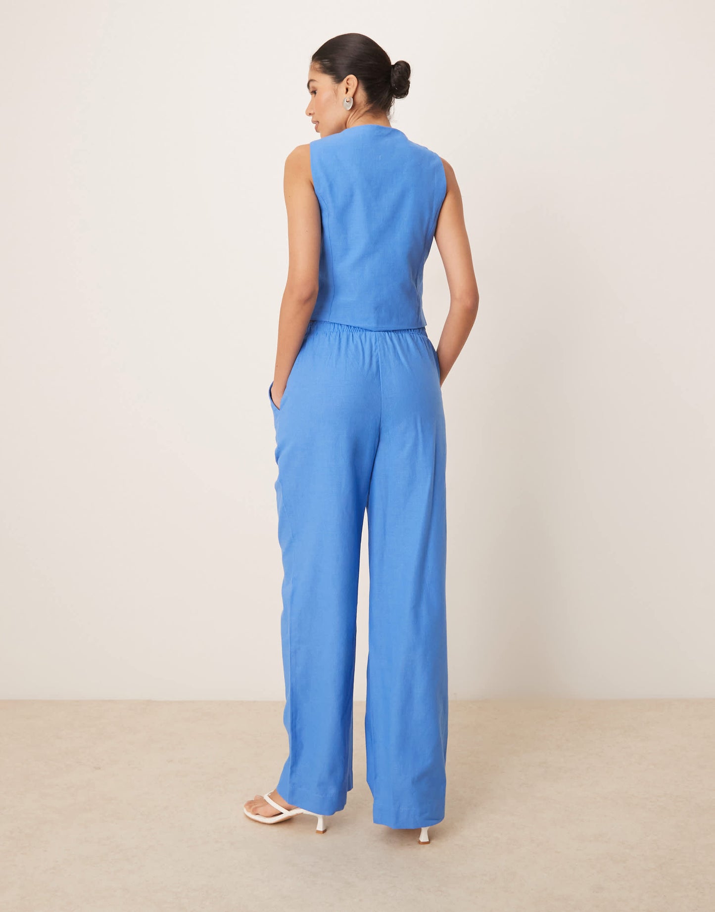 YAS linen touch wide leg trouser co-ord in provence blue