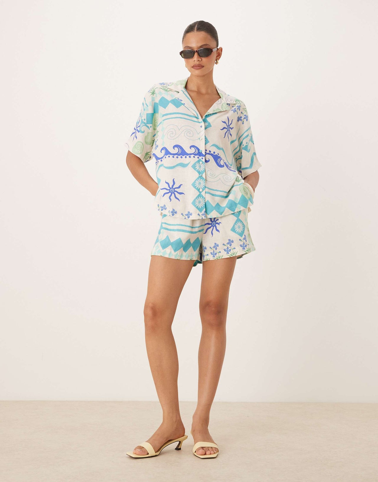 Nobody's Child Rhian linen shirt co-ord in white and blue