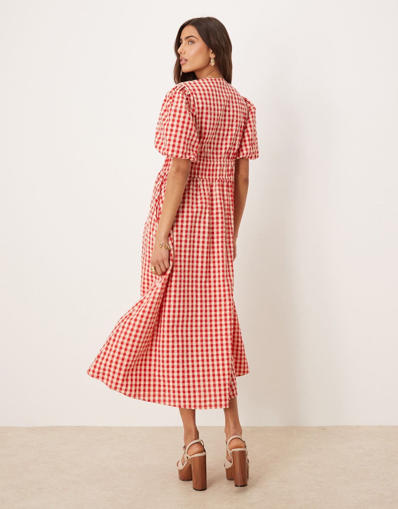 Nobody's Child Scottie v-neck midi dress in red gingham