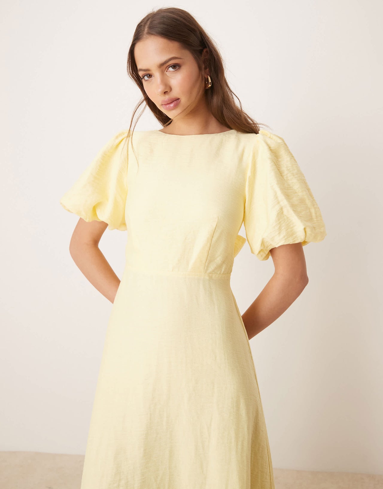 Nobody's Child Zola puff sleeve midi dress in yellow