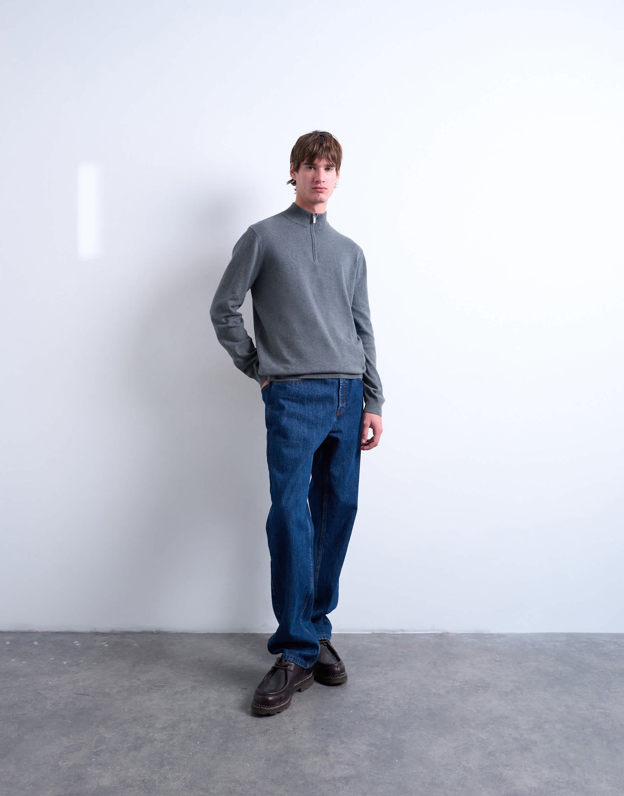 Topman essential knitted 1/4 zip funnel in charcoal