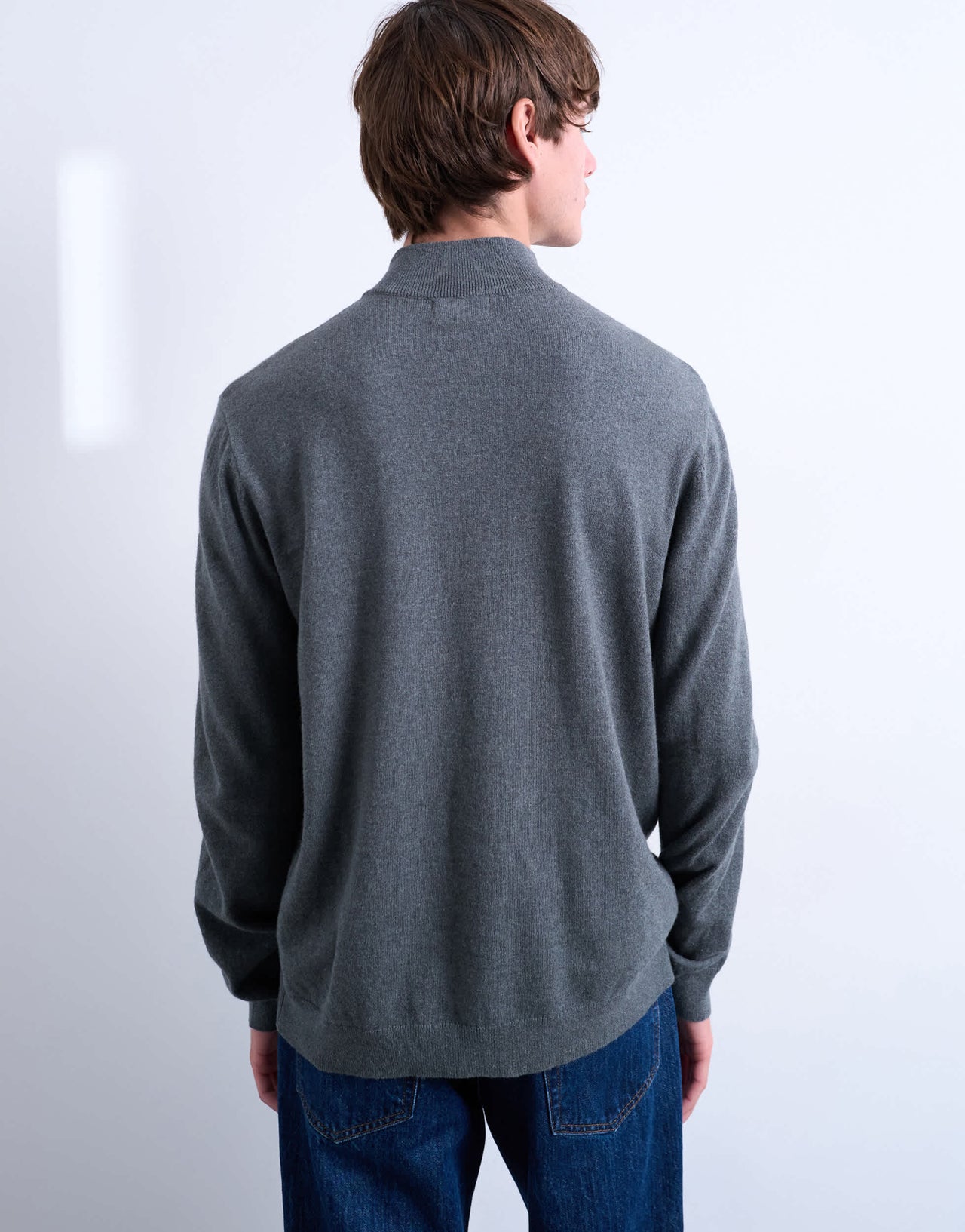 Topman essential knitted 1/4 zip funnel in charcoal