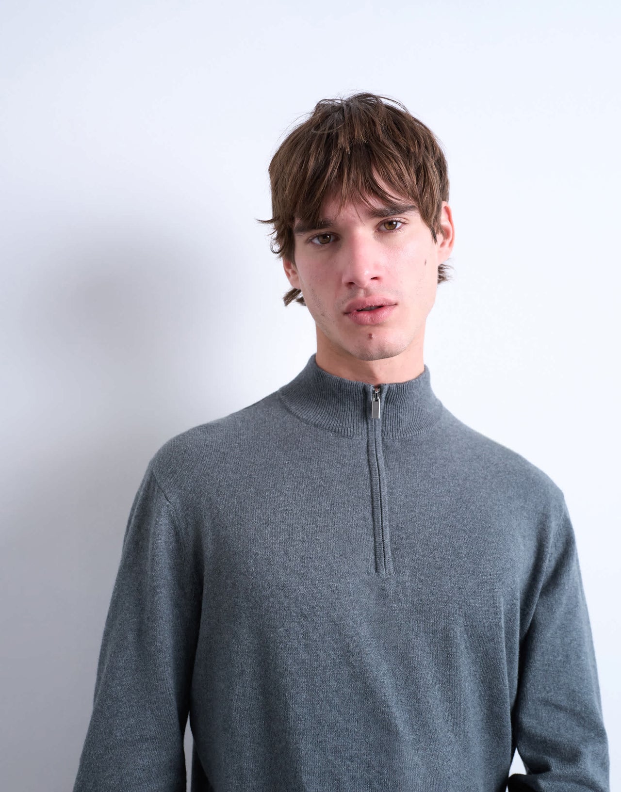 Topman essential knitted 1/4 zip funnel in charcoal