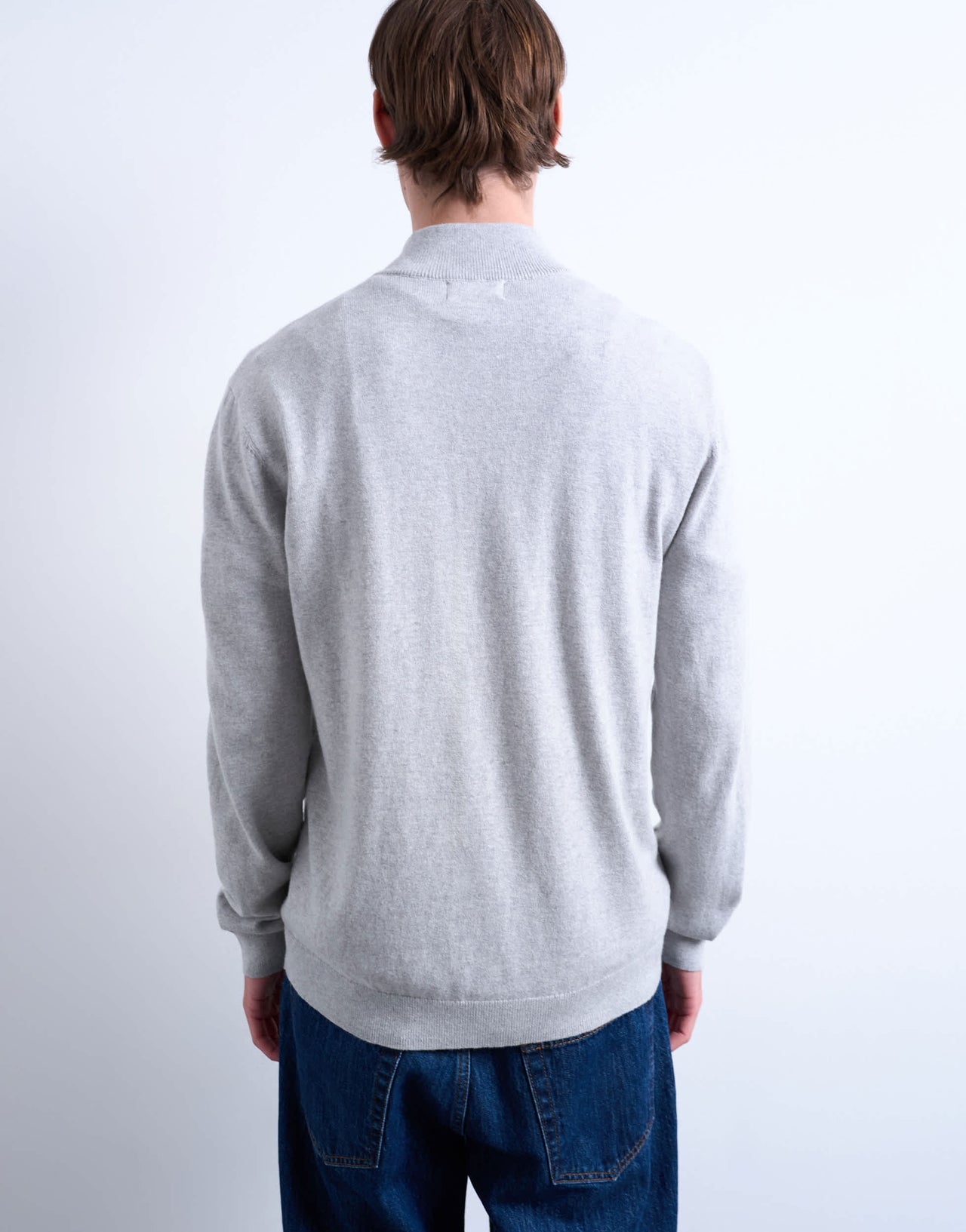 Topman essential knitted 1/4 zip funnel in light grey