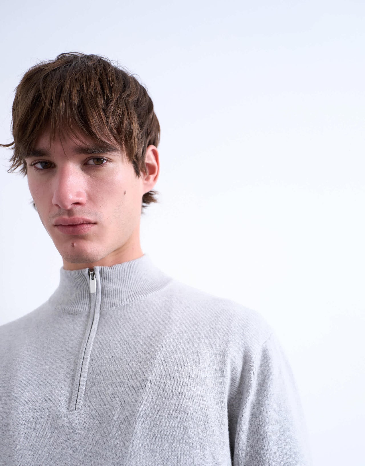 Topman essential knitted 1/4 zip funnel in light grey