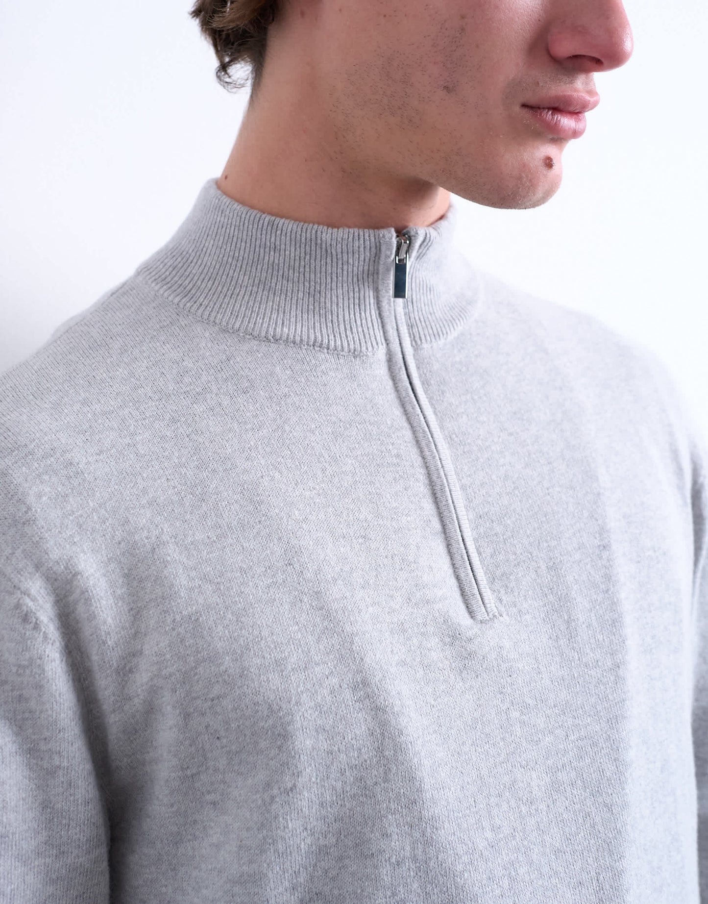 Topman essential knitted 1/4 zip funnel in light grey