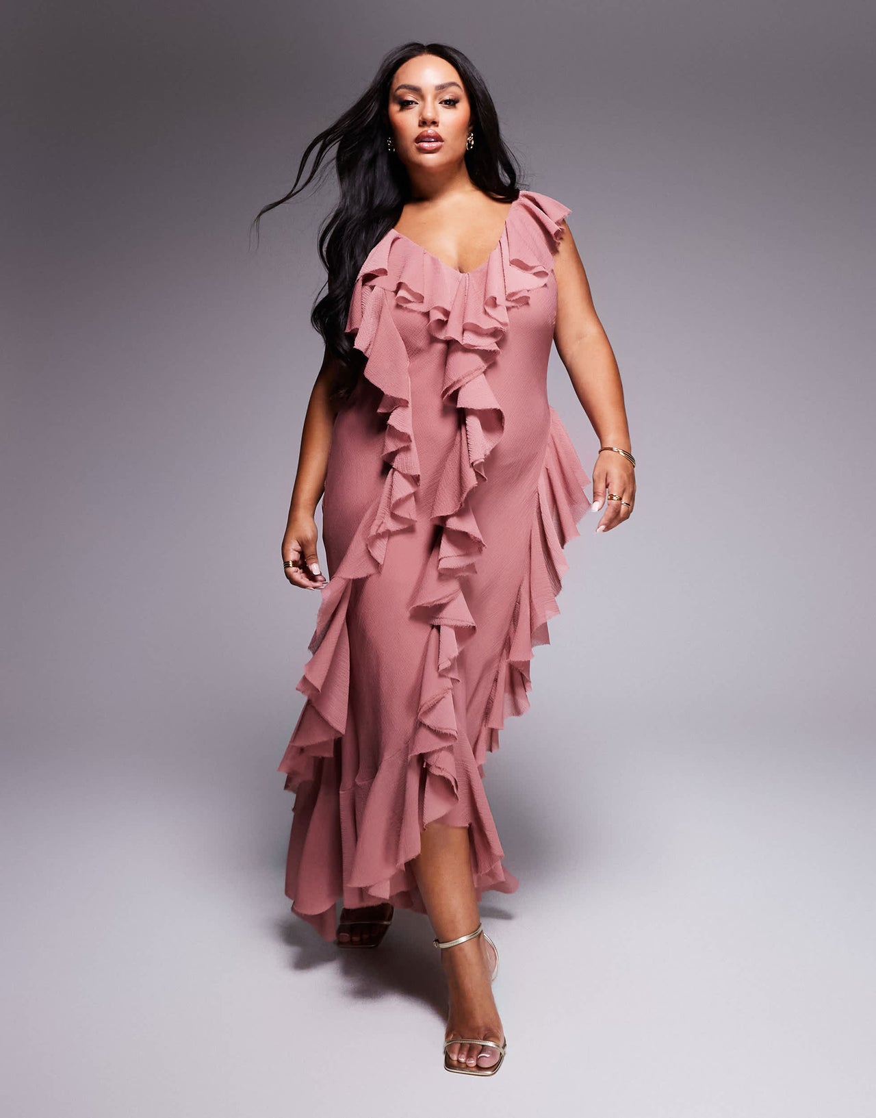 ASOS DESIGN Curve ruffle bias maxi dress with open back in rose pink