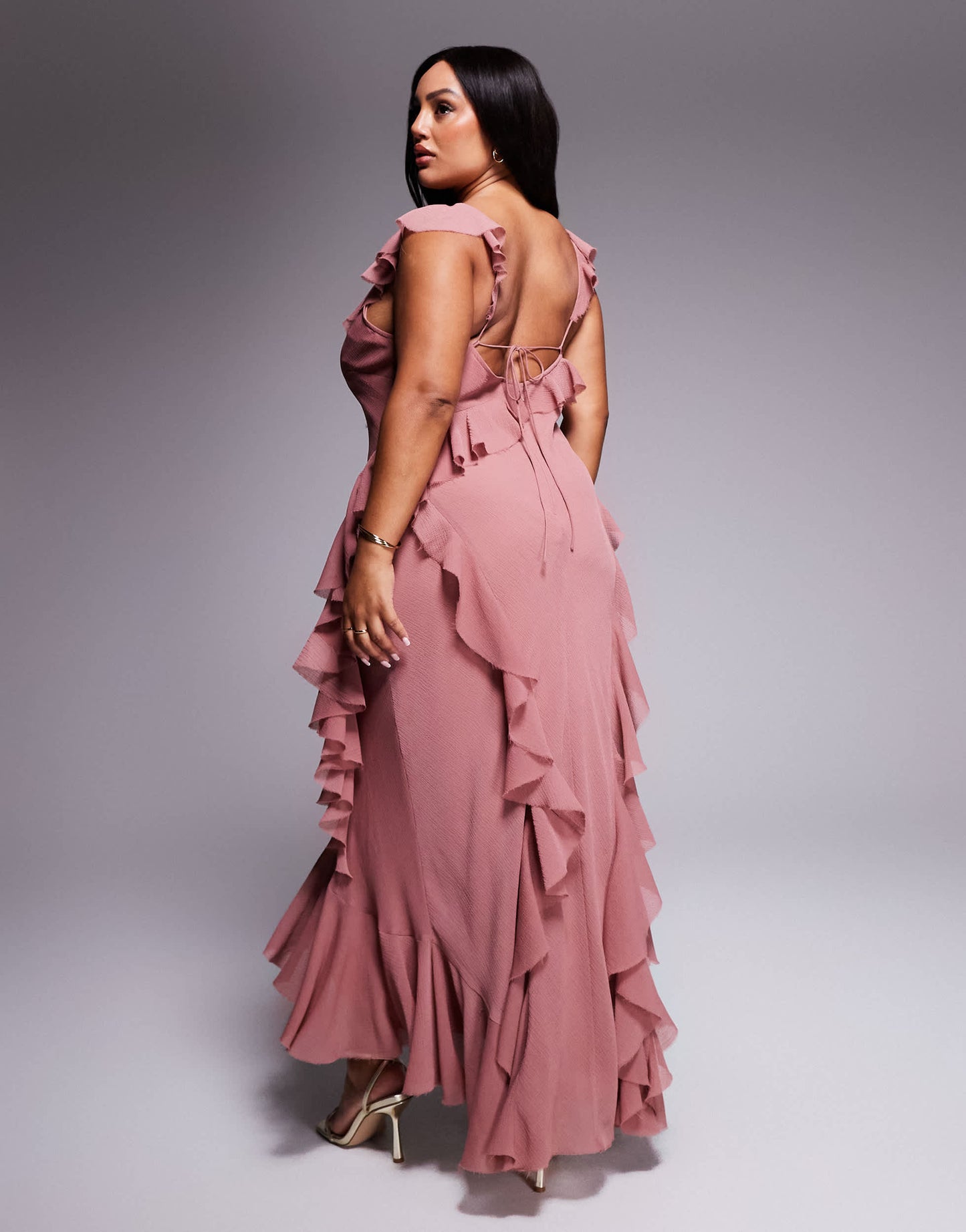 ASOS DESIGN Curve ruffle bias maxi dress with open back in rose pink