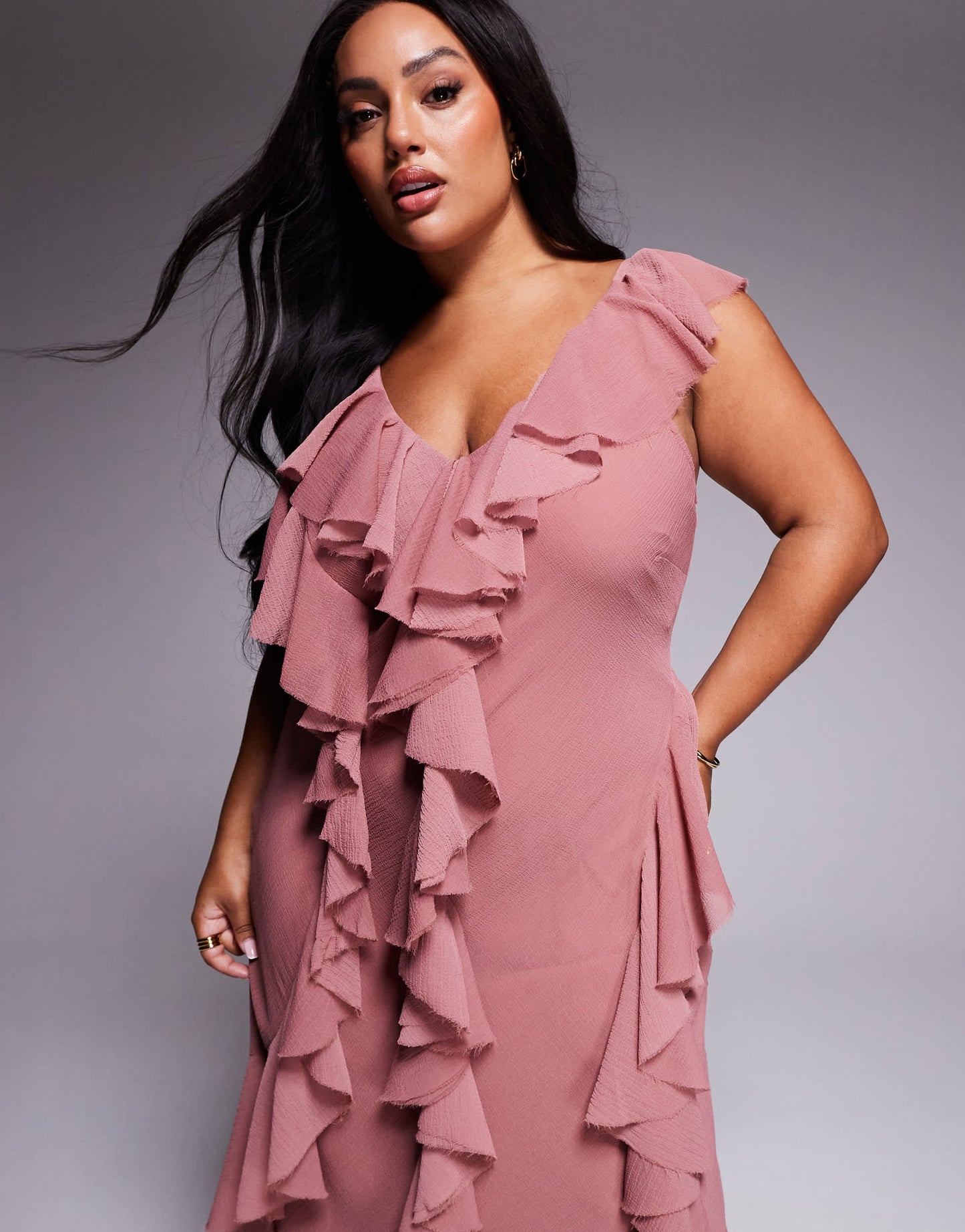 ASOS DESIGN Curve ruffle bias maxi dress with open back in rose pink