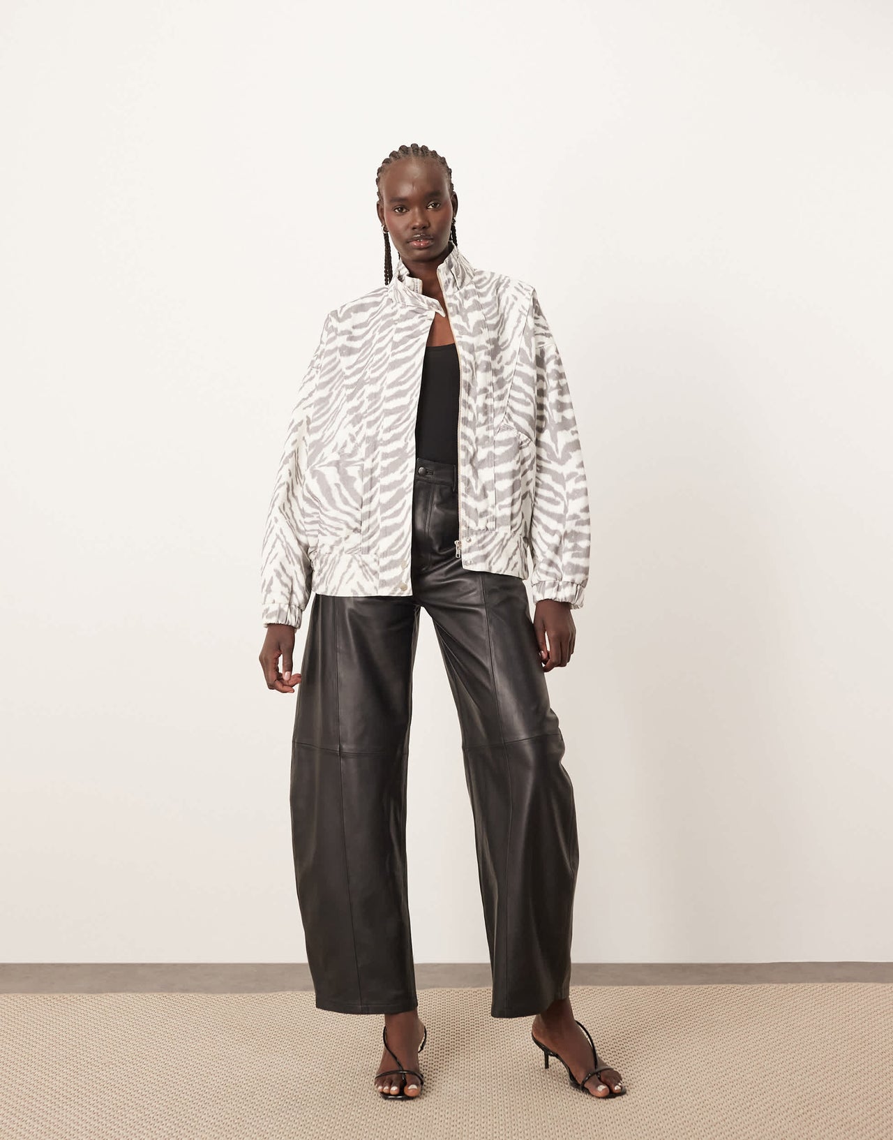 ARRANGE denim bomber jacket with seam detail in tiger print