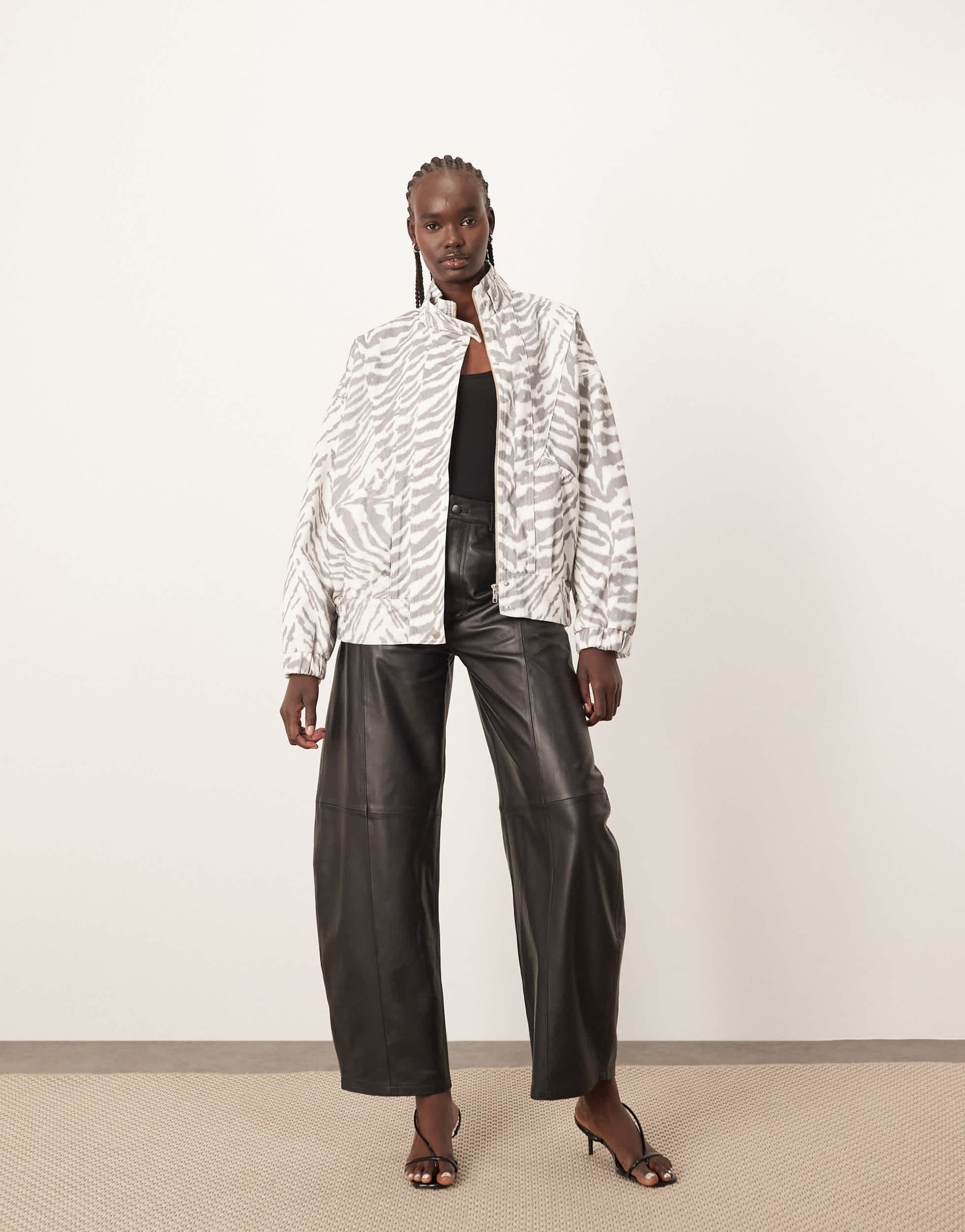 ARRANGE denim bomber jacket with seam detail in tiger print