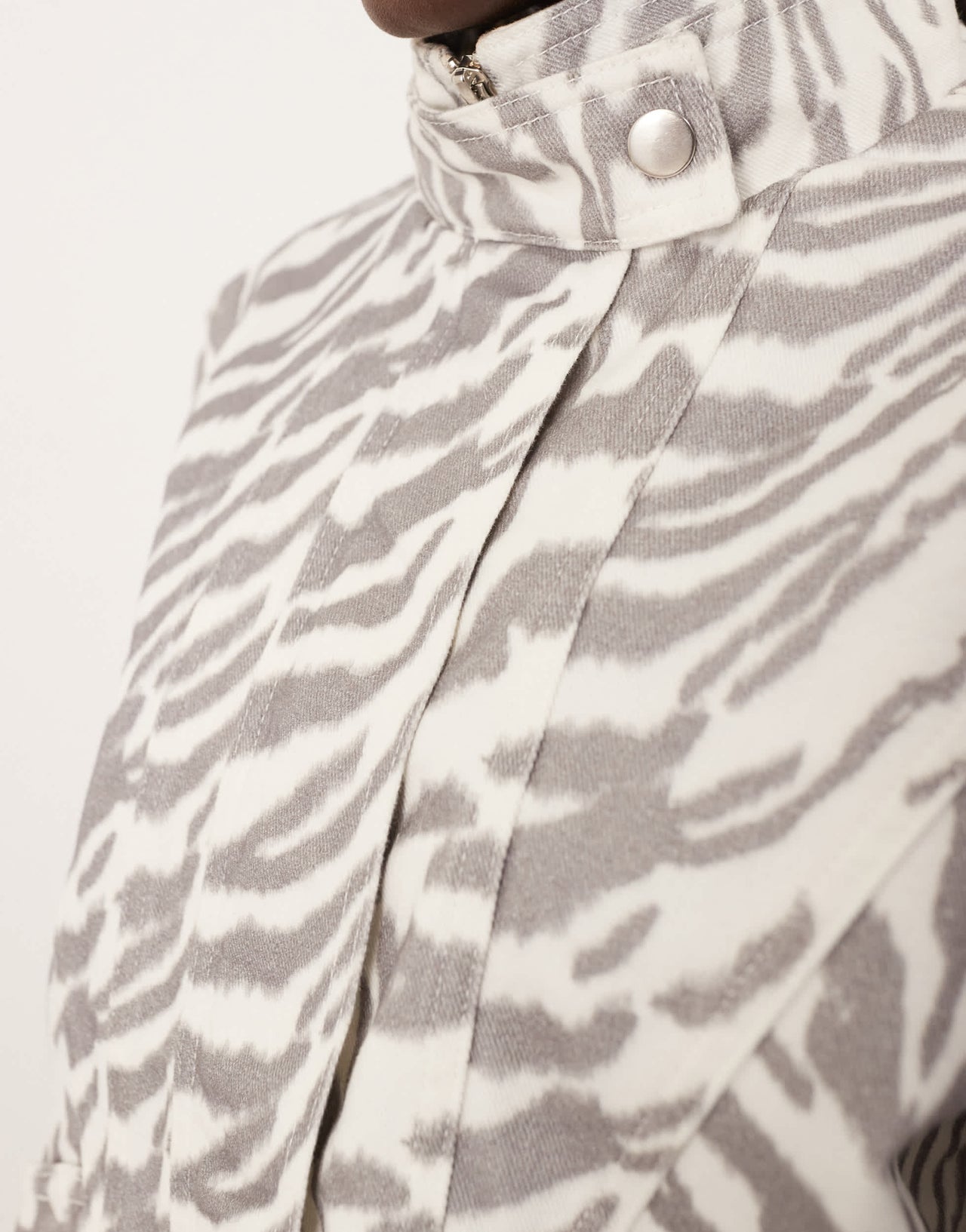 ARRANGE denim bomber jacket with seam detail in tiger print