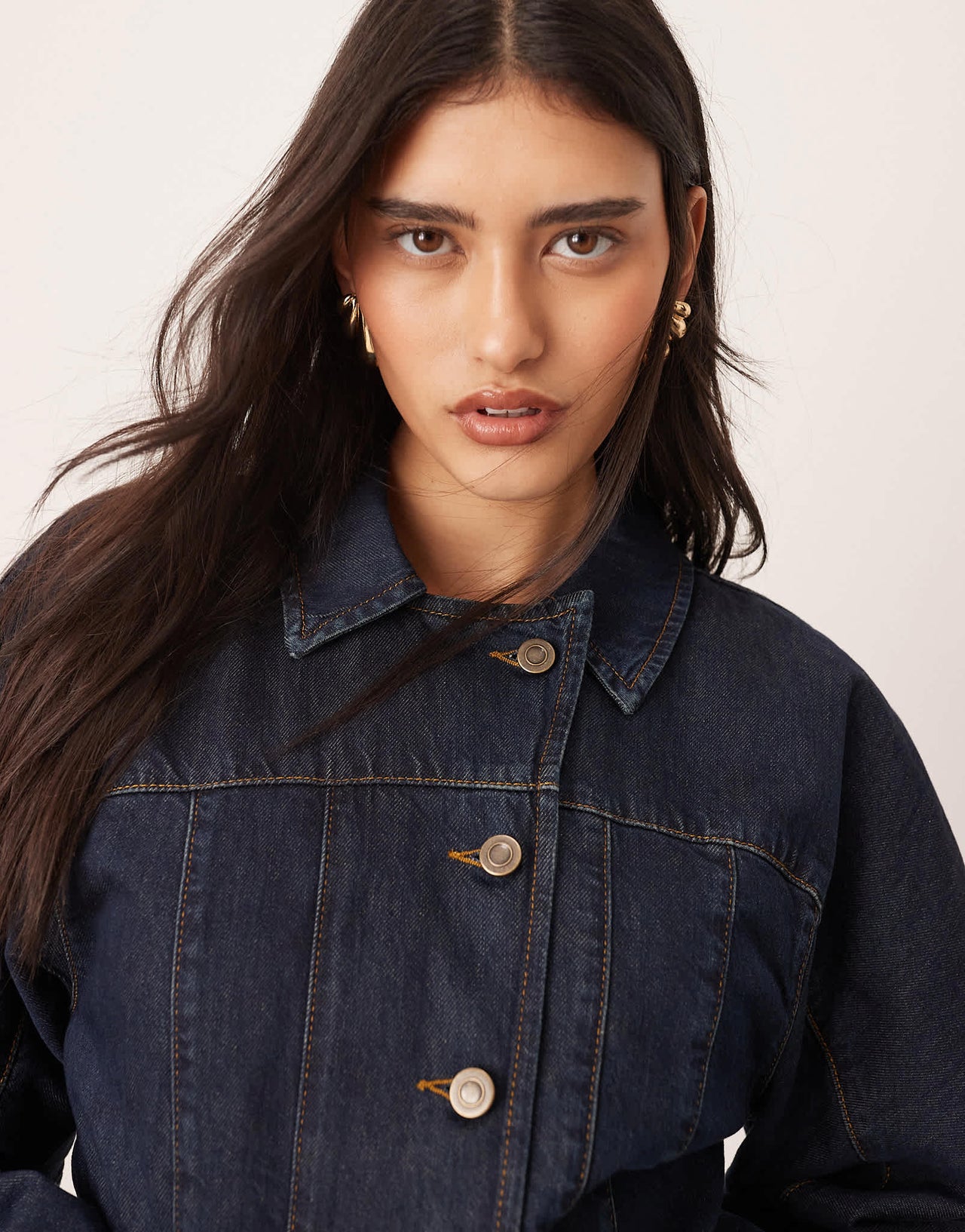 ARRANGE denim sculpted jacket with button detail in indigo