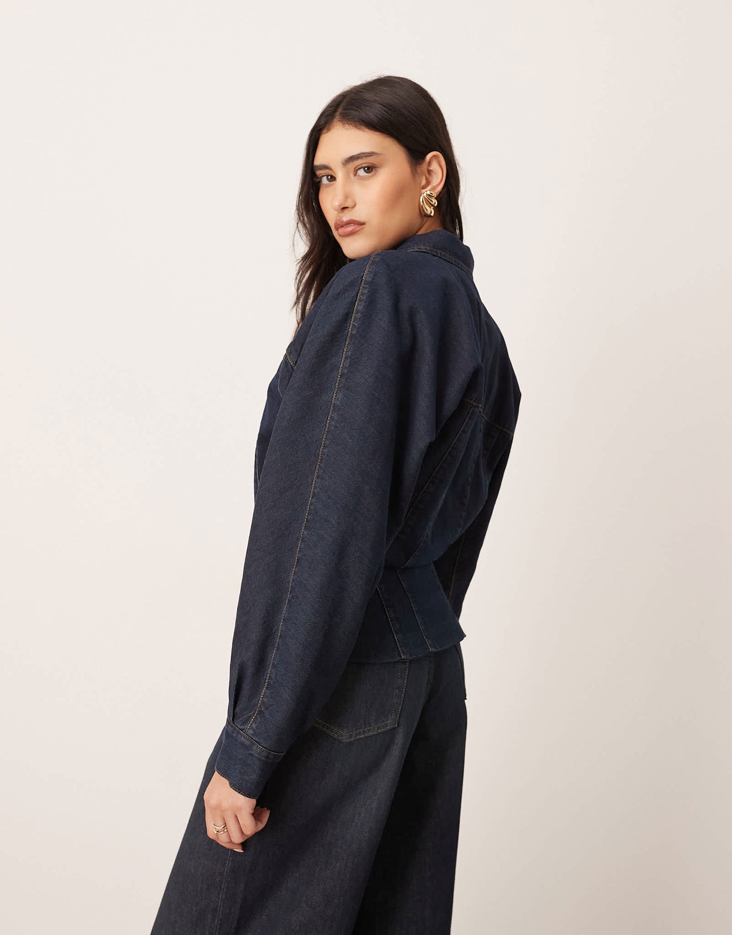 ARRANGE denim sculpted jacket with button detail in indigo