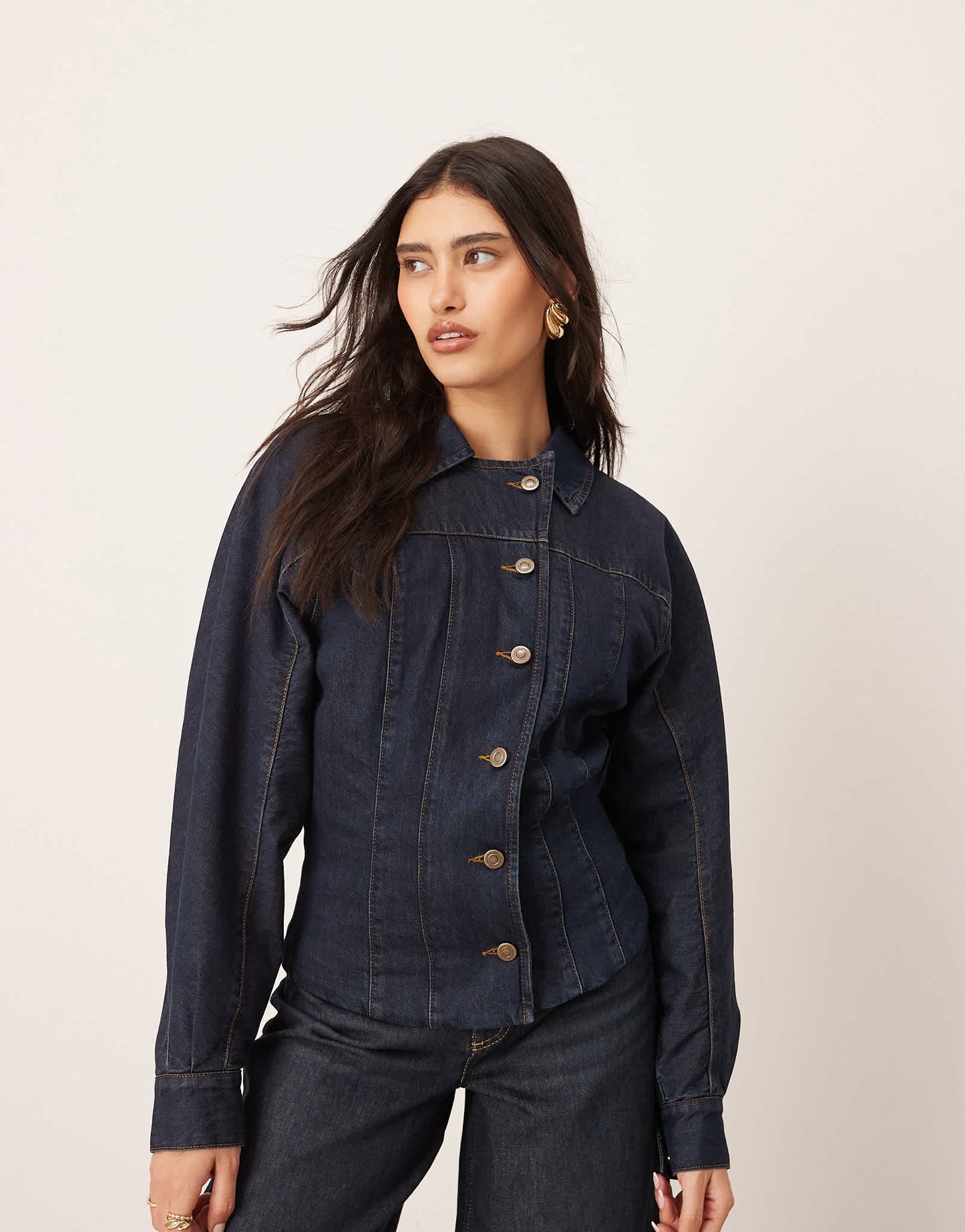 ARRANGE denim sculpted jacket with button detail in indigo