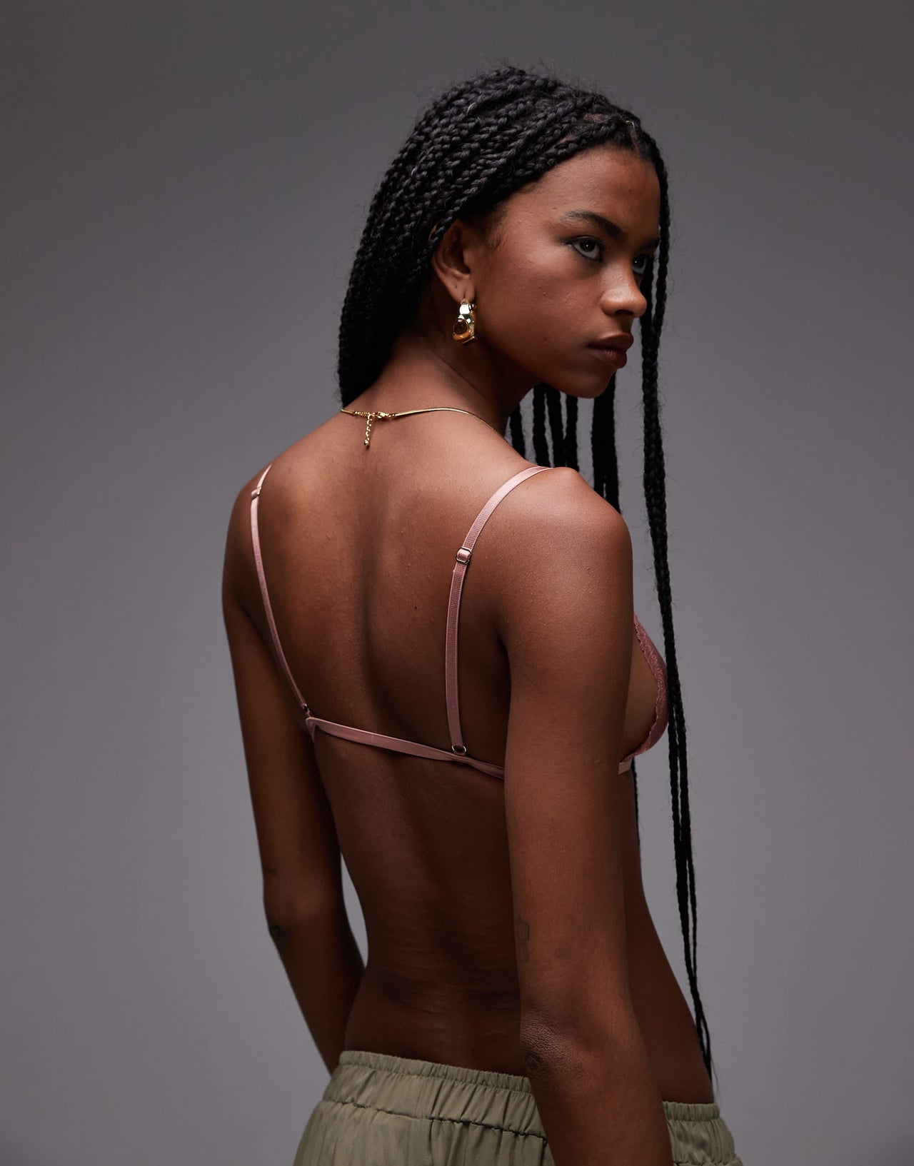ASOS DESIGN Drew strappy lace triangle bra in mink