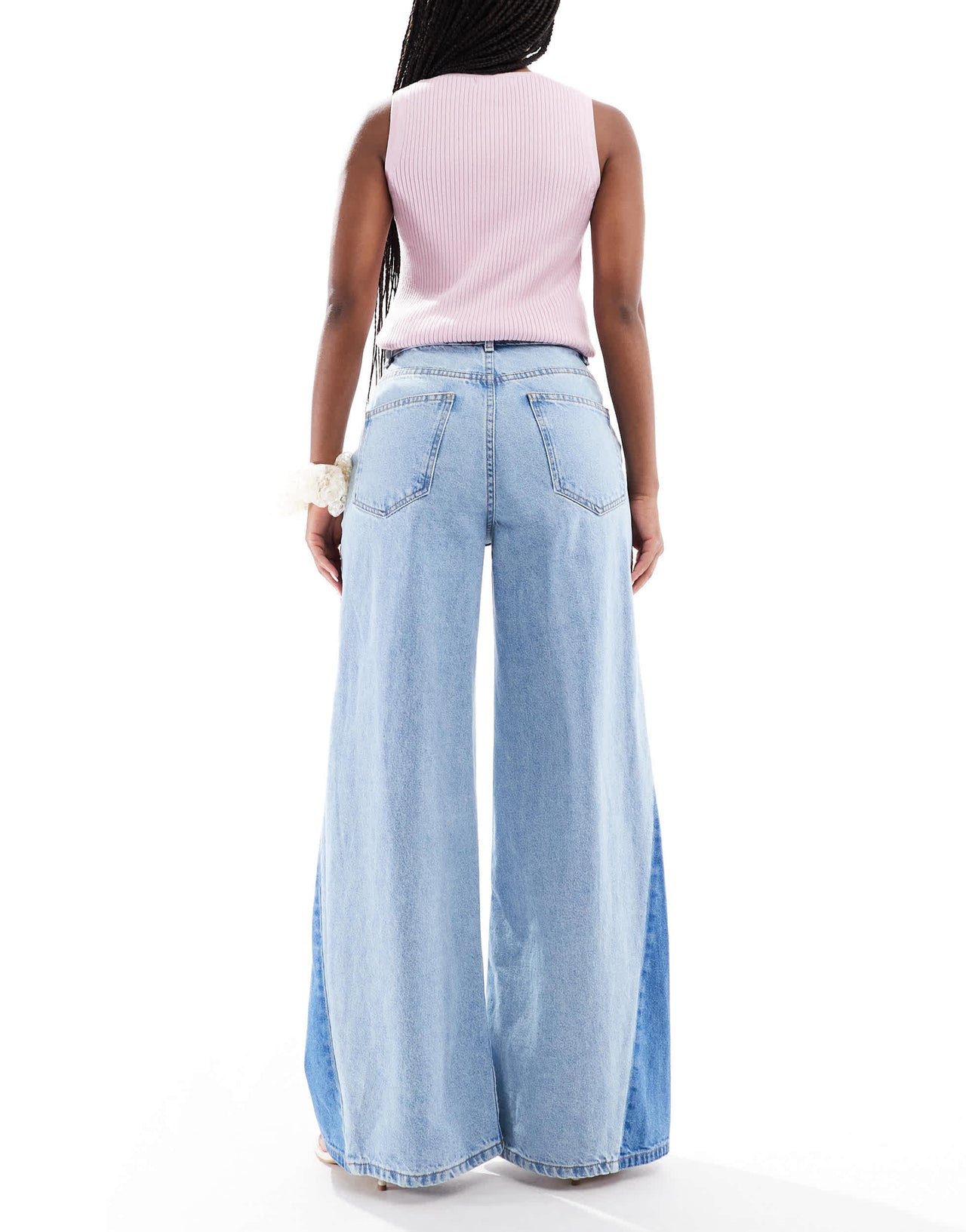 ASOS DESIGN high waisted palazzo jeans with rips and let down hem