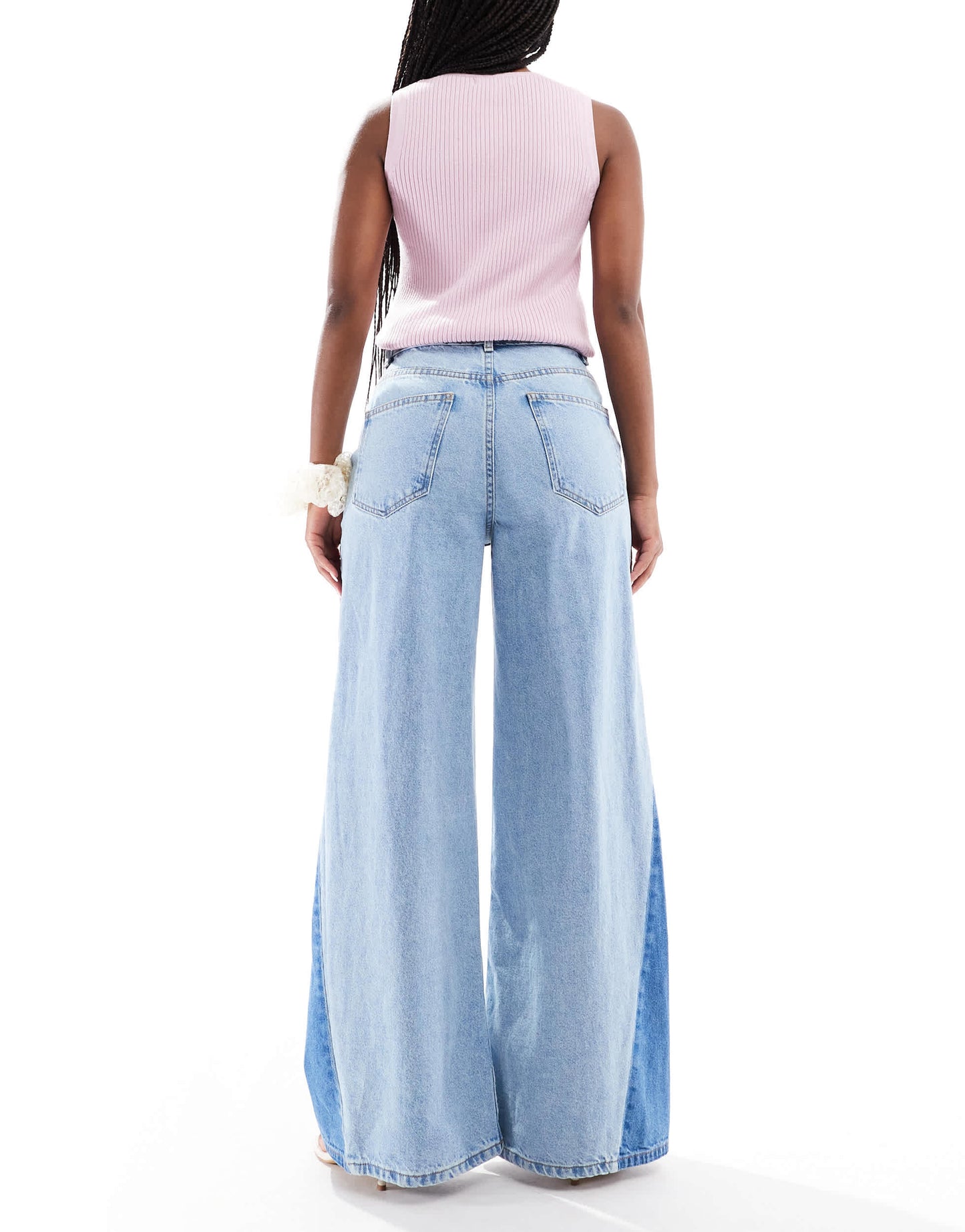 ASOS DESIGN high waisted palazzo jeans with rips and let down hem