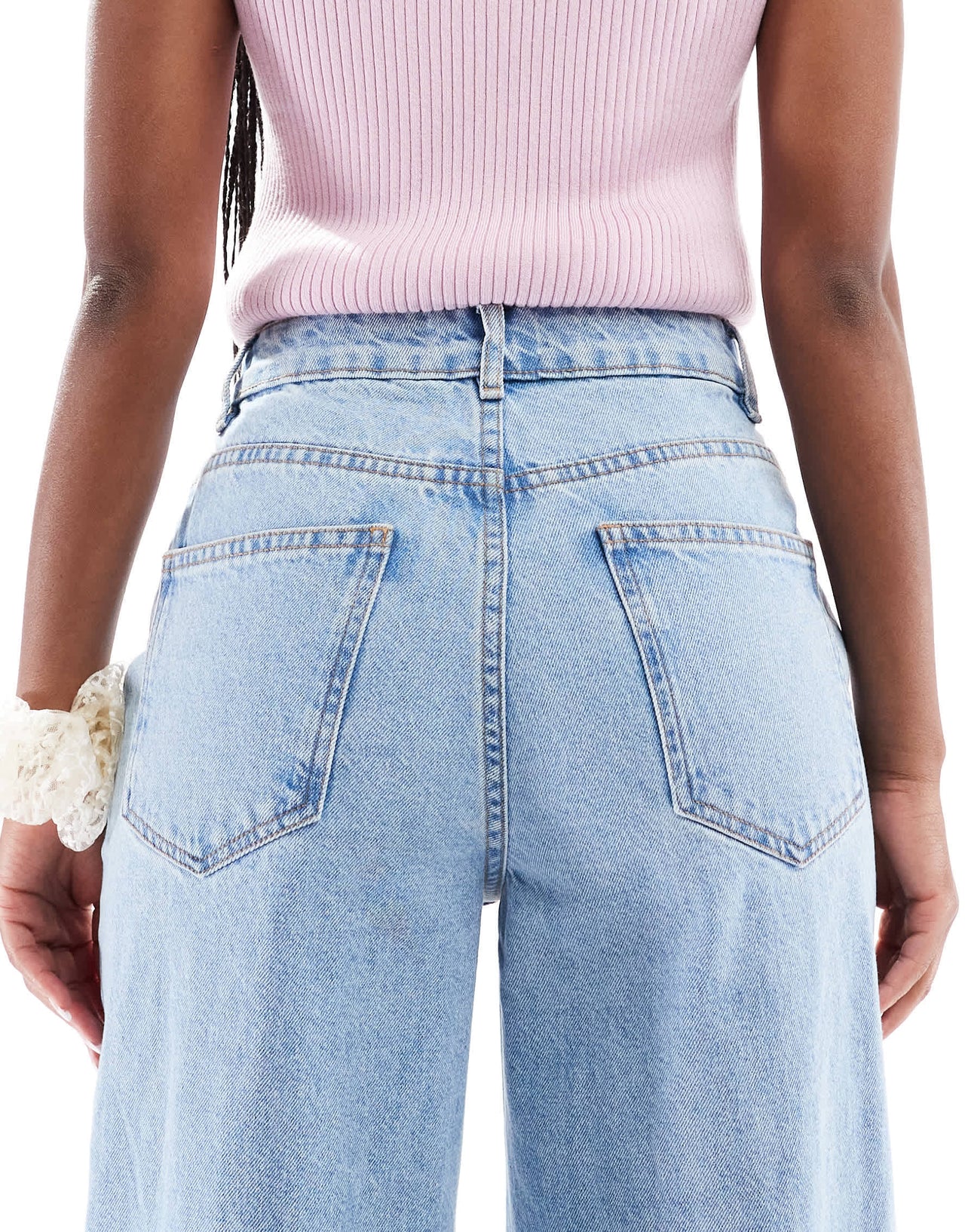 ASOS DESIGN high waisted palazzo jeans with rips and let down hem