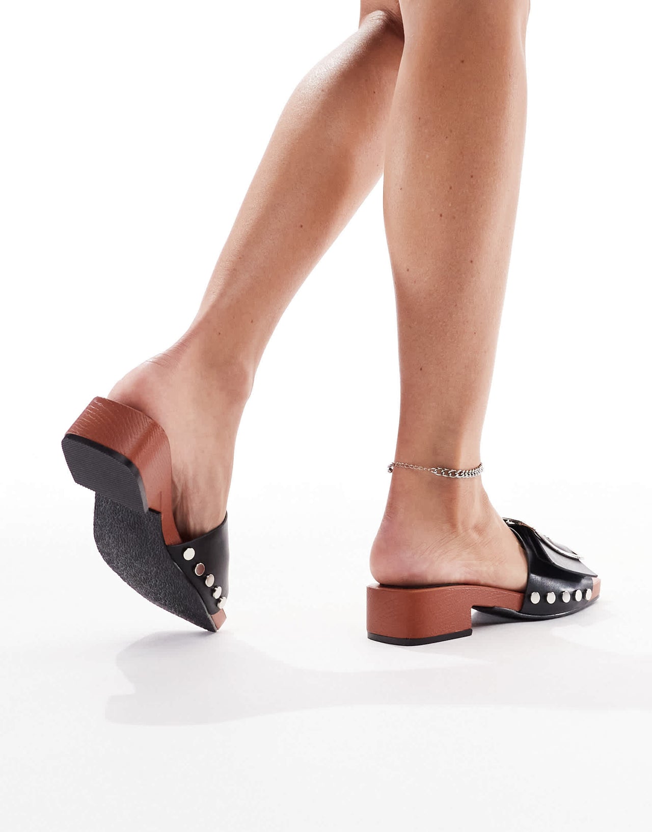 London Rebel heeled sandal with buckle detail in black faux leather