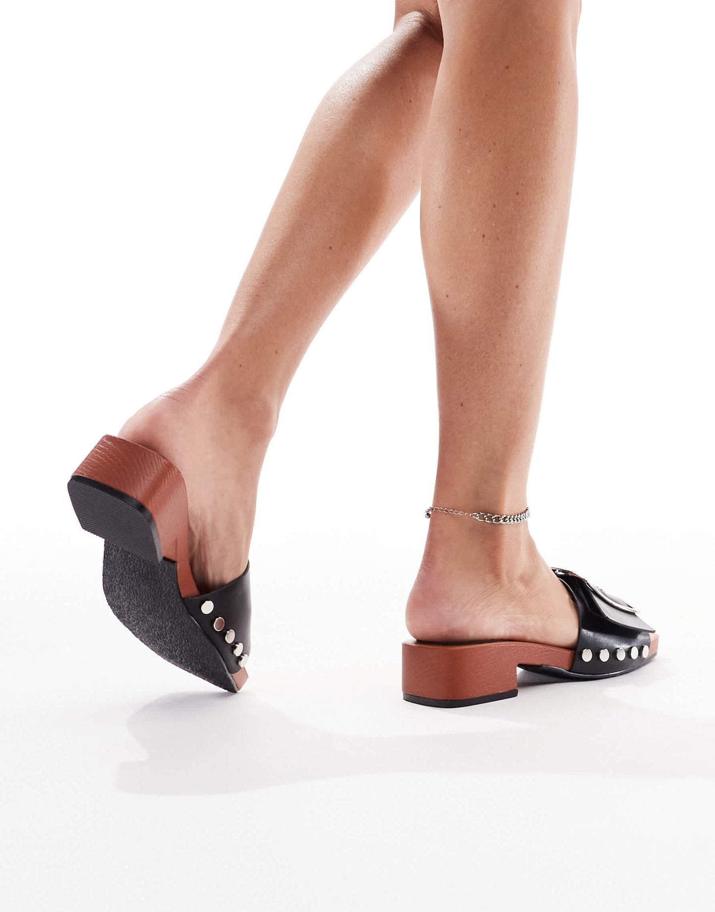 London Rebel heeled sandal with buckle detail in black faux leather