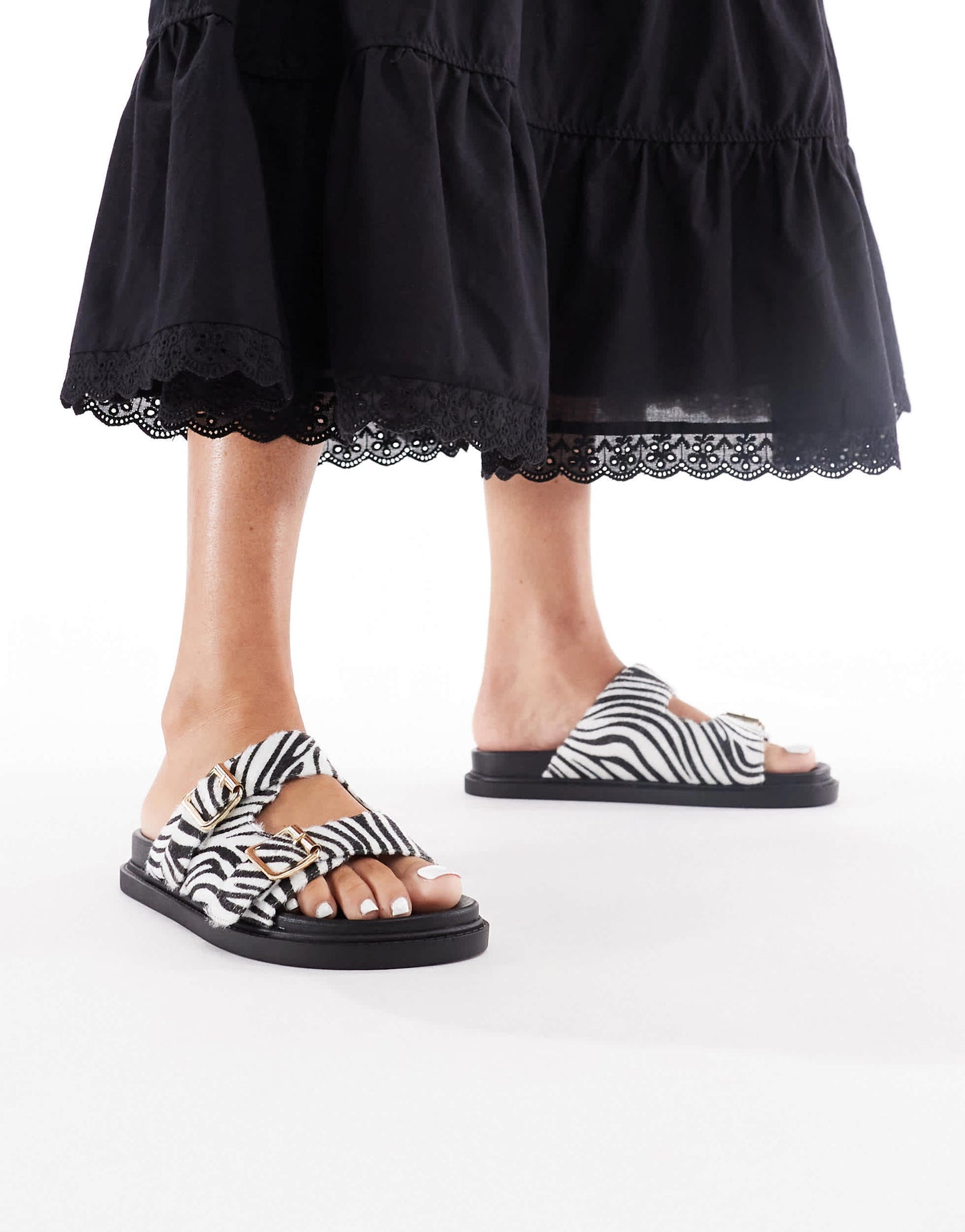 London Rebel buckle detail sandal in zebra print
