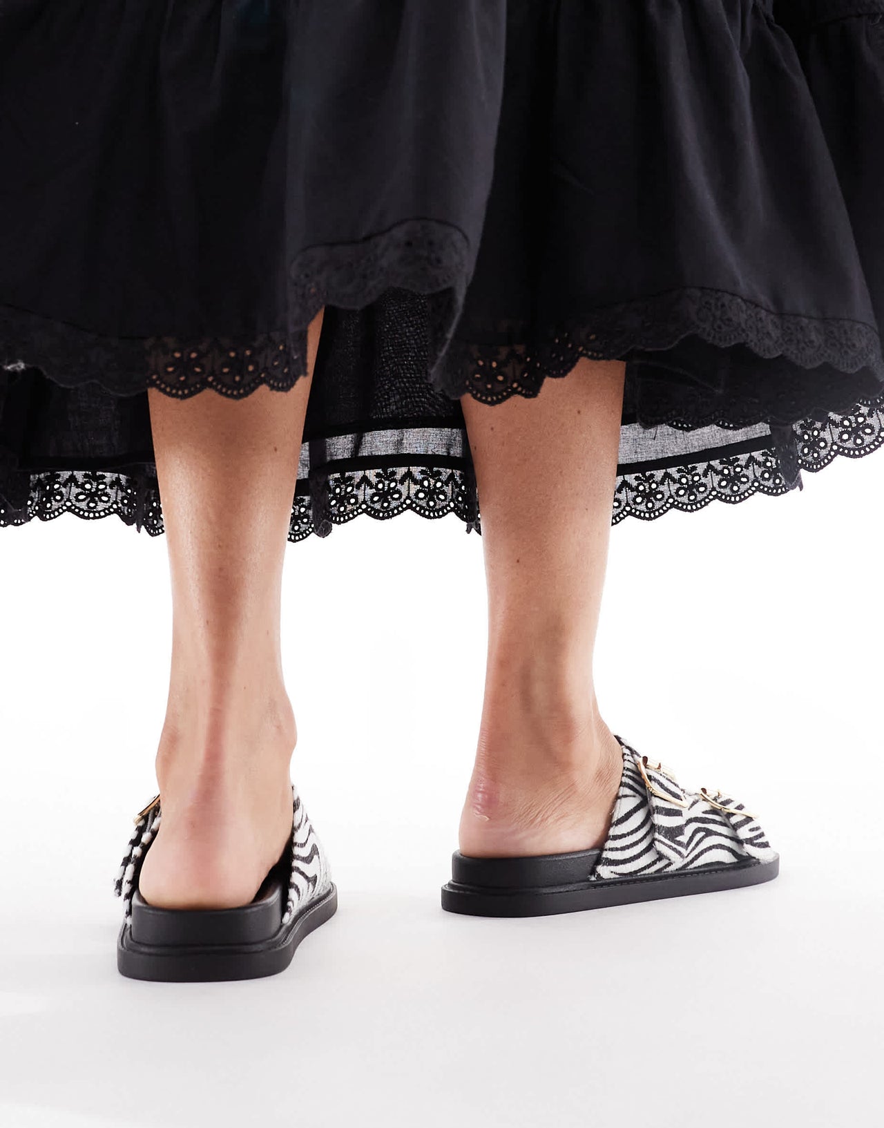 London Rebel buckle detail sandal in zebra print