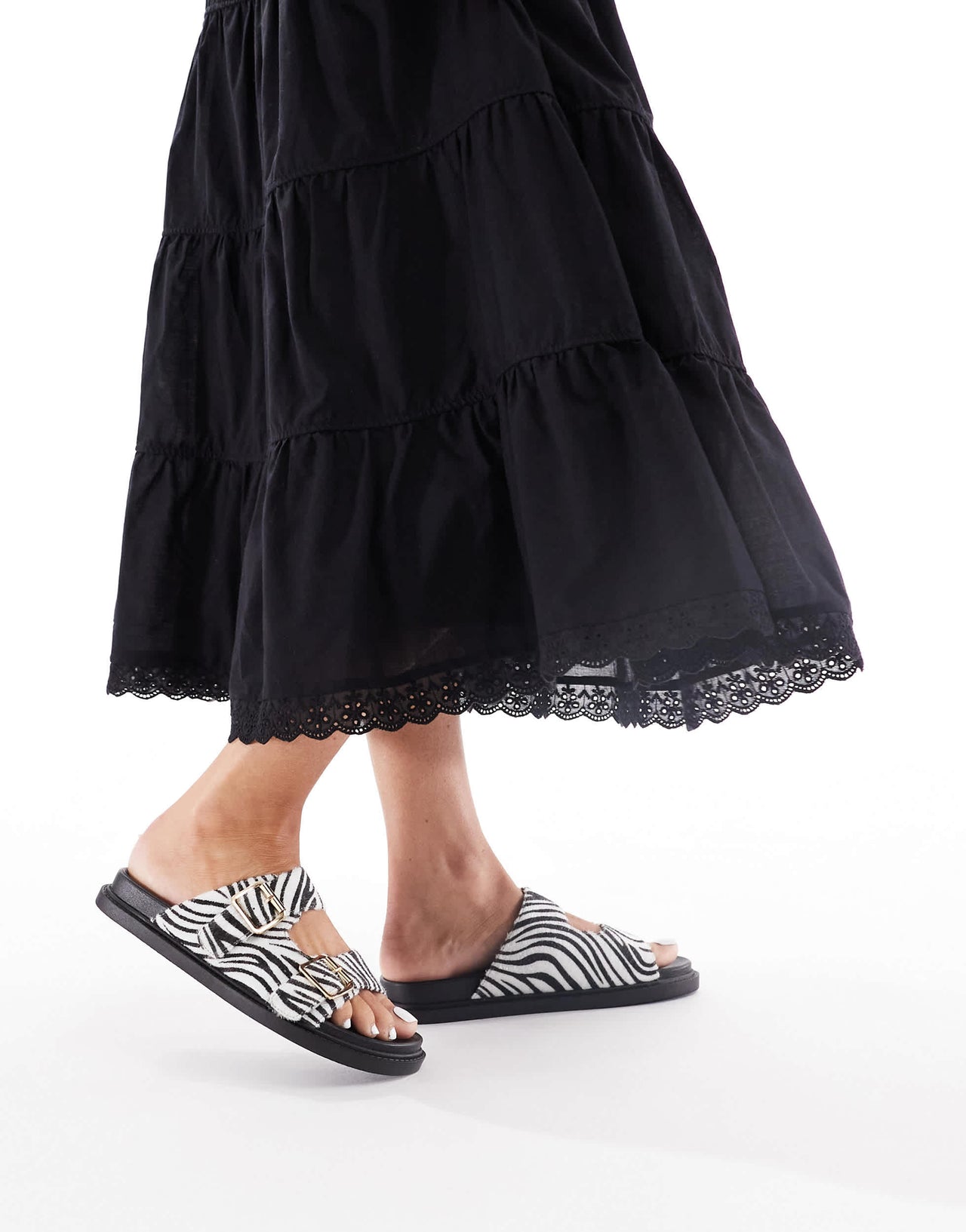 London Rebel buckle detail sandal in zebra print