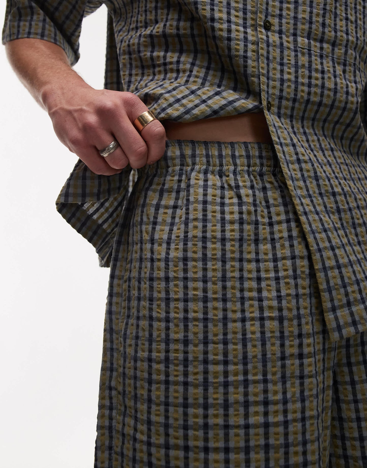 Topman seersucker check short in green