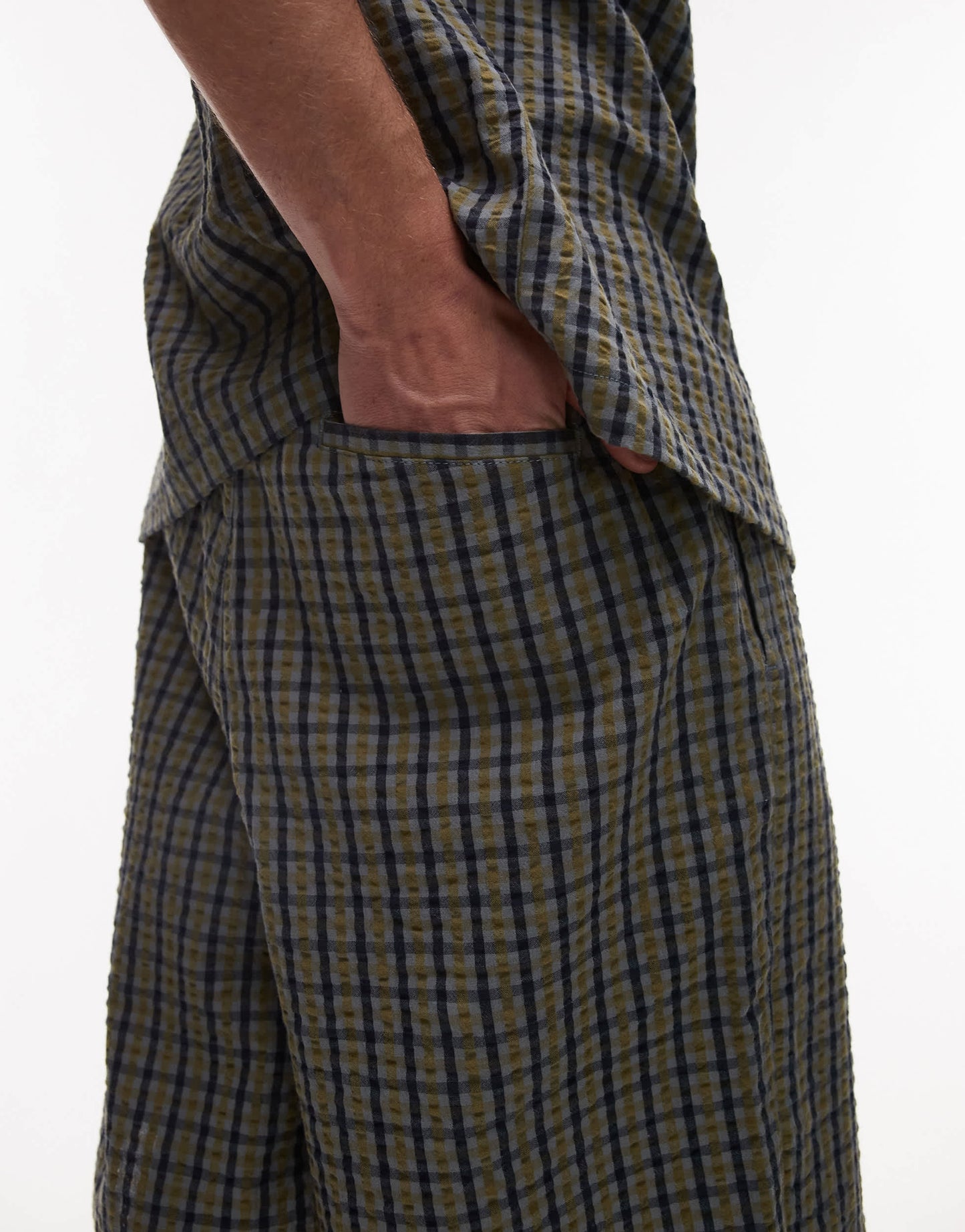 Topman seersucker check short in green