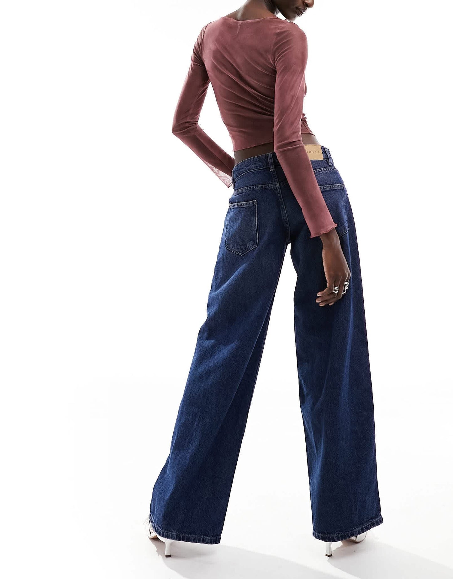Motel extra  wide low rise jeans in mid blue used wash