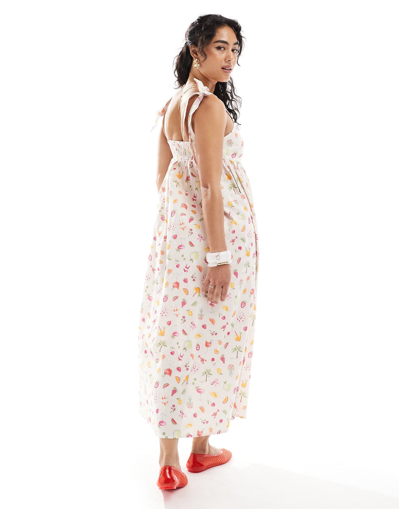 Miss Selfridge tie shoulder maxi dress in fruit print