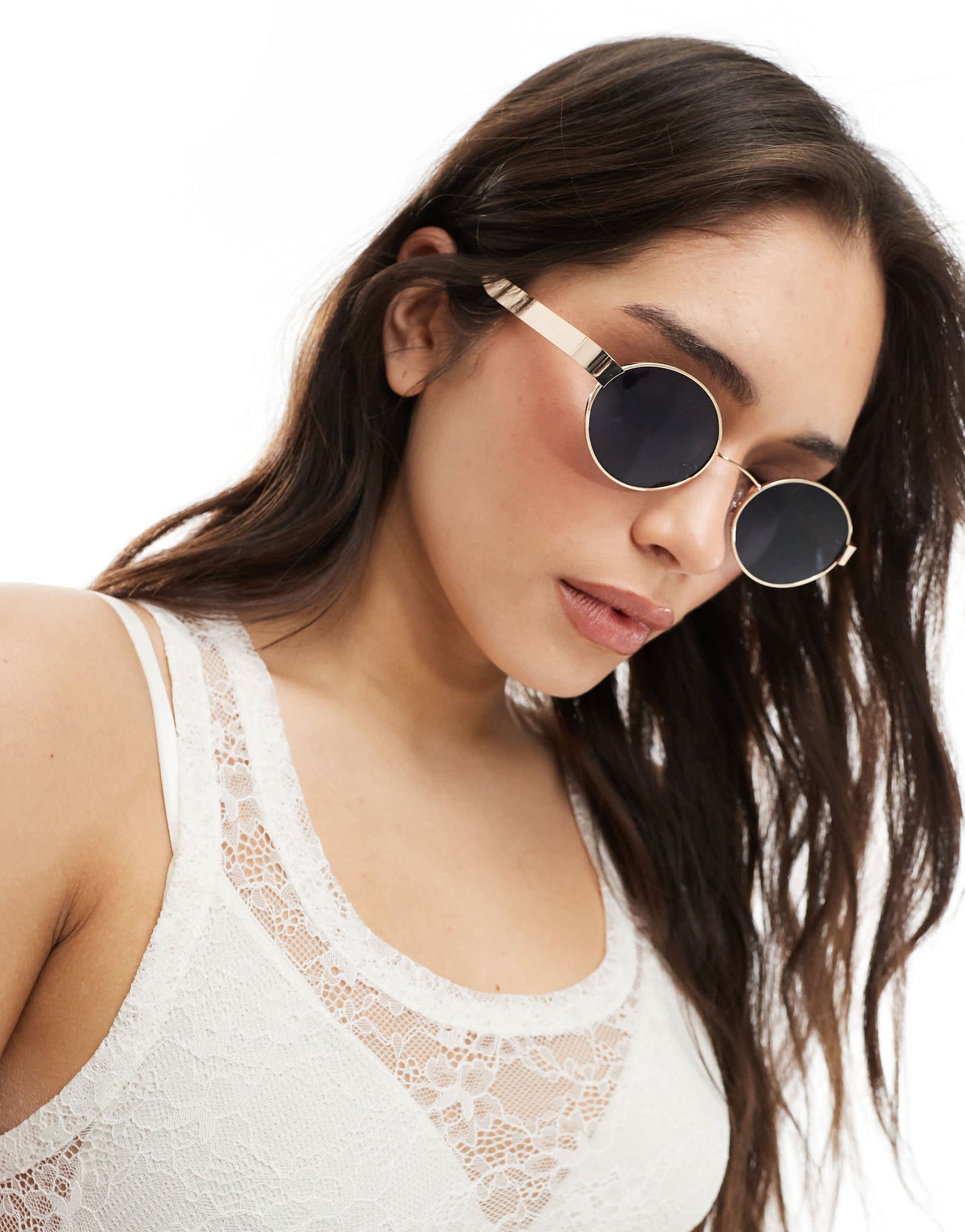 Monki metal retro oval sunglasses in gold
