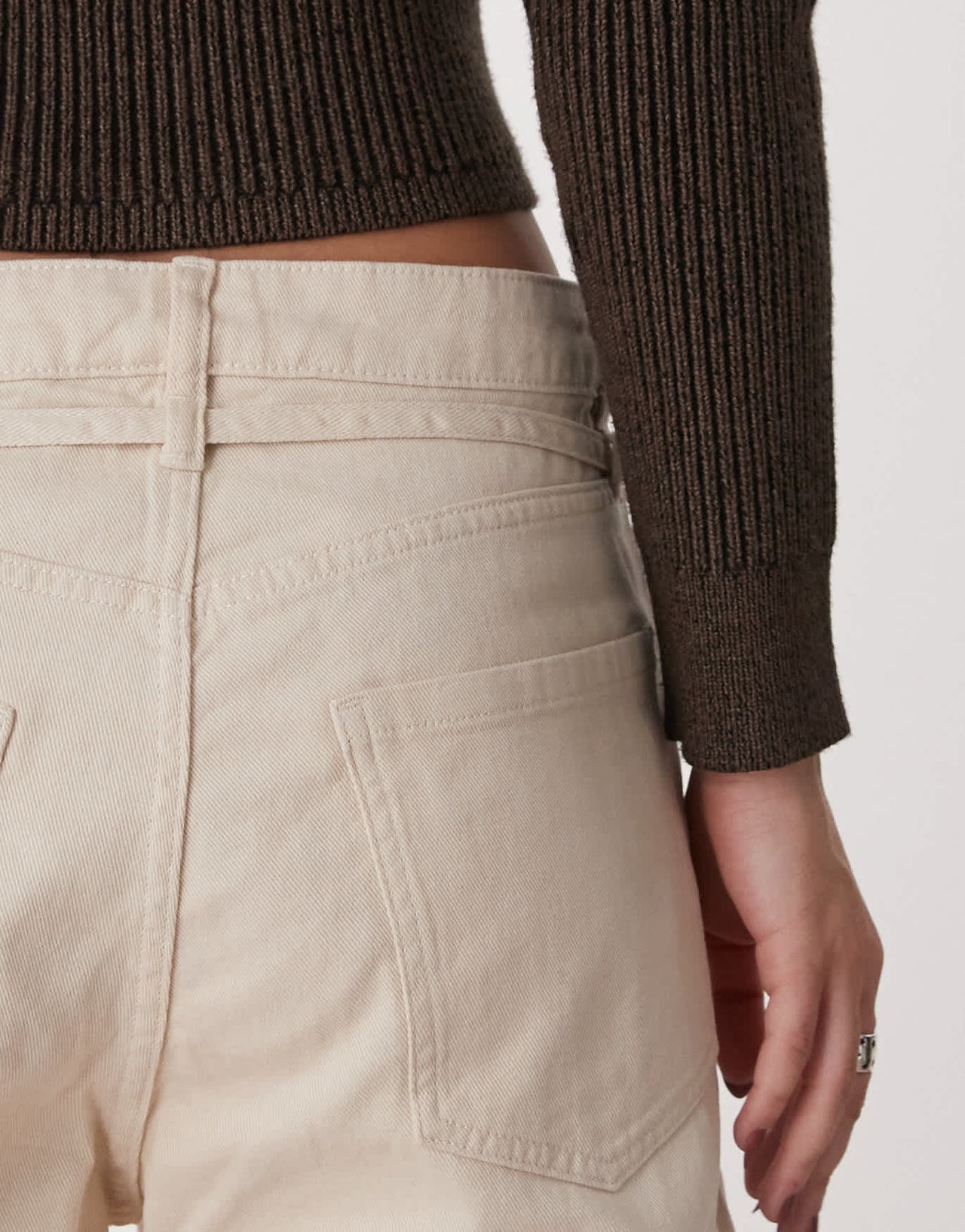 Monki tie waist wide leg trousers in beige