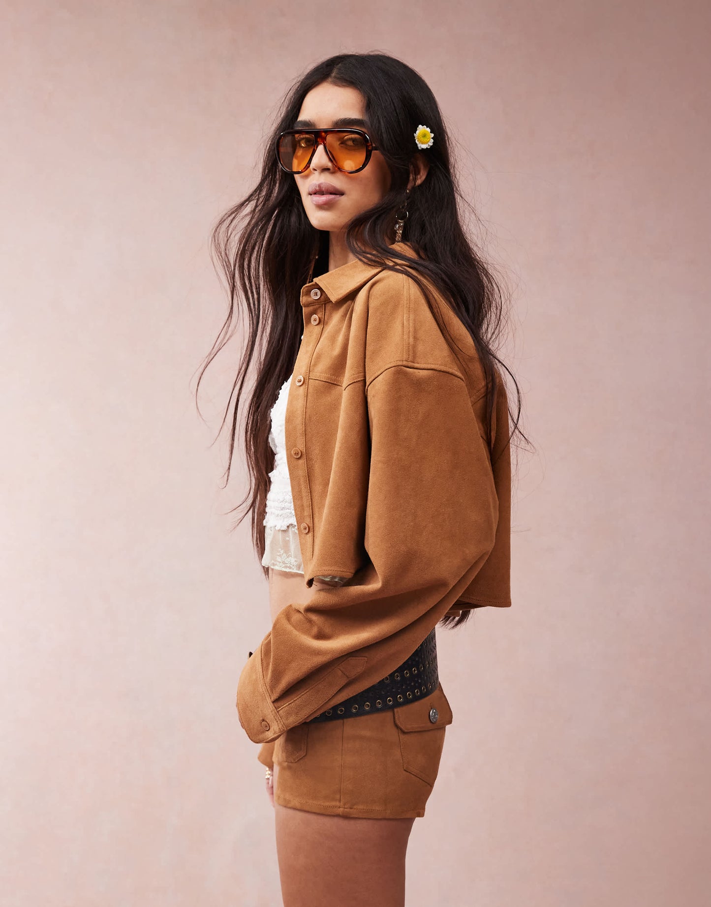 Monki co-ord faux suede micro shorts with pocket detail in tan