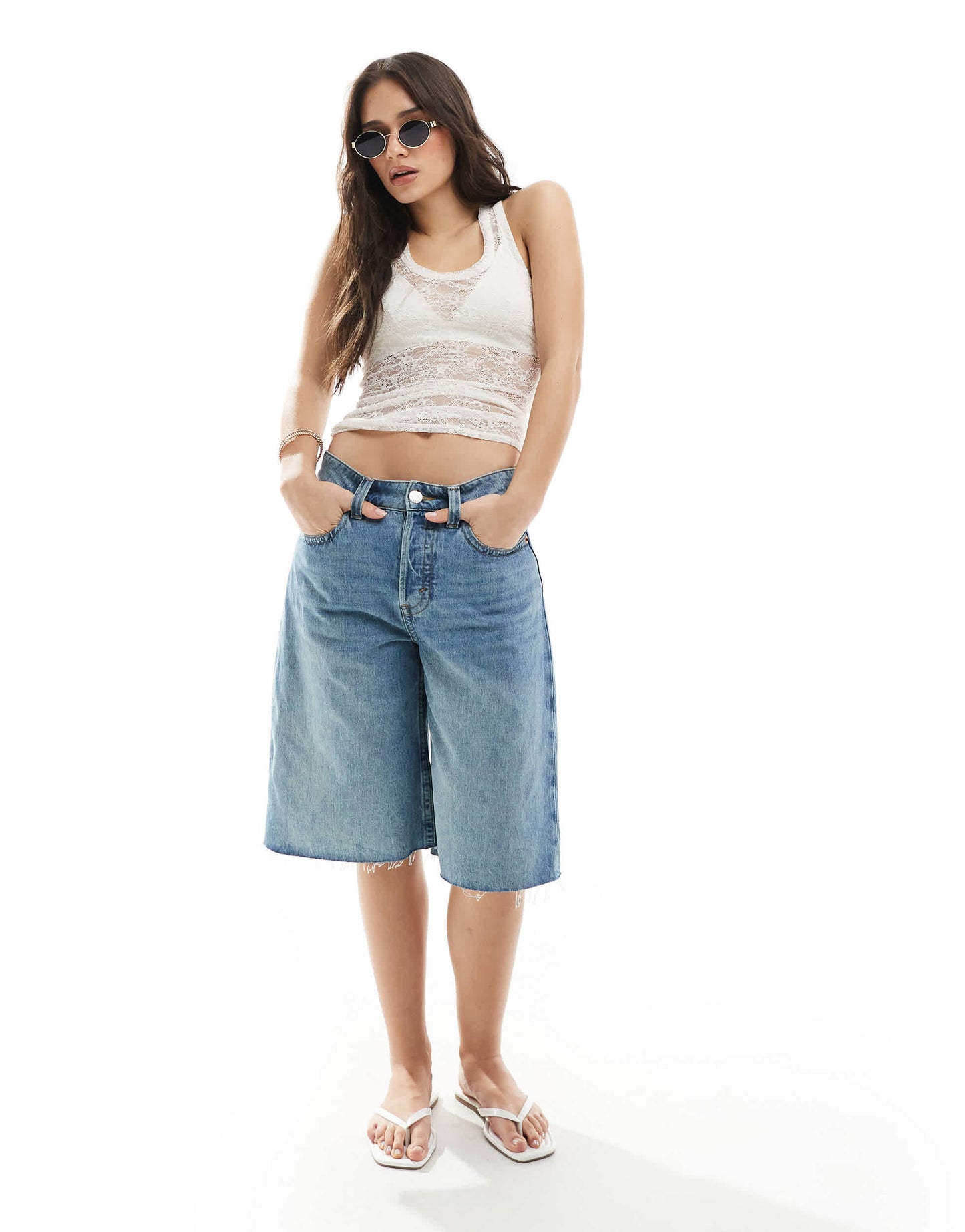 Monki lace vest with racer back in white