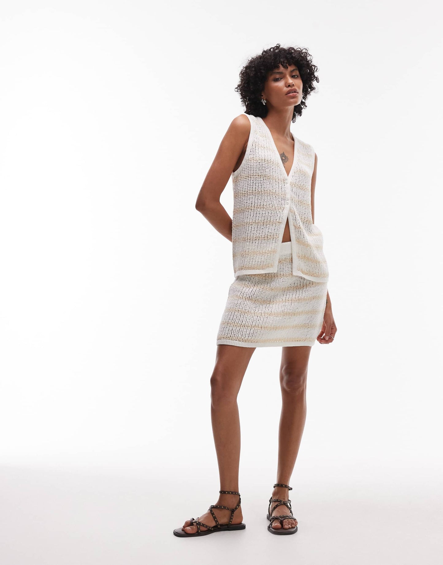 Rhythm sol stripe knit mini skirt in cream