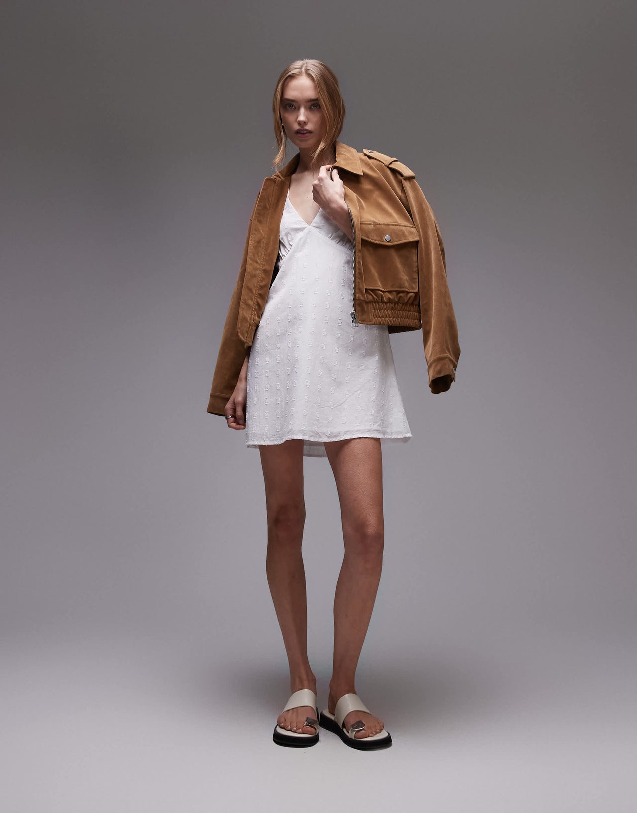 Rhythm mirage mini v neck dress in white