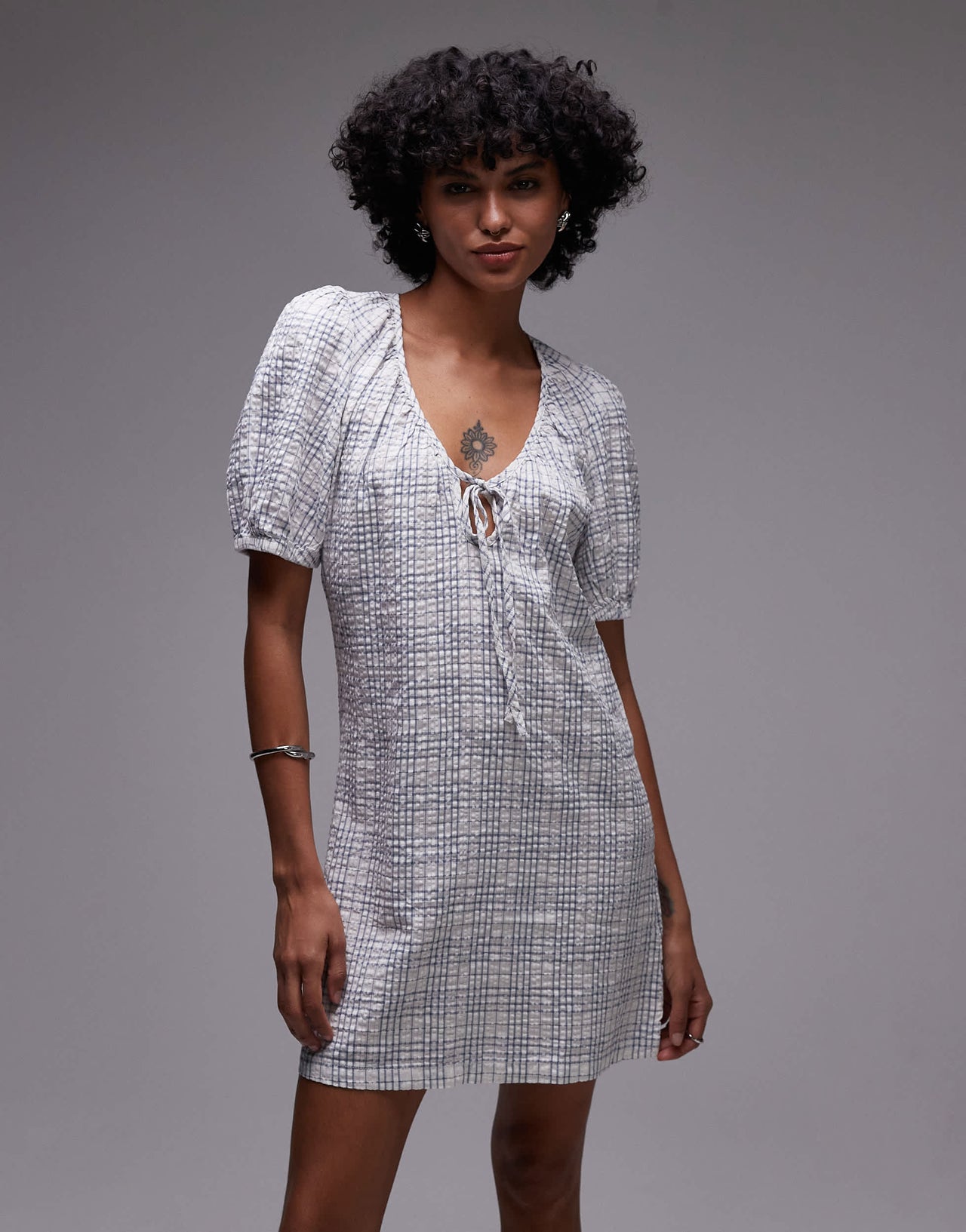 Rhythm desi plaid mini dress in blue