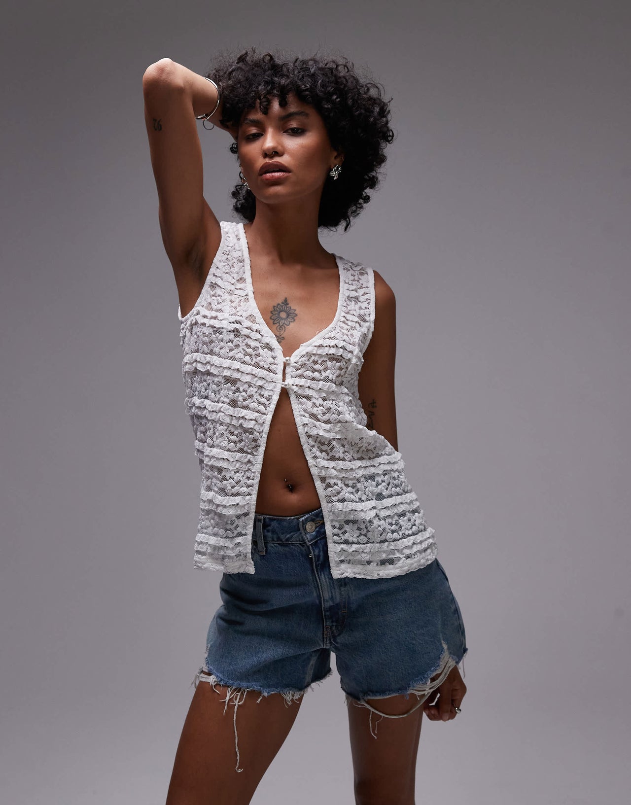 Rhythm haven lace longline vest in white