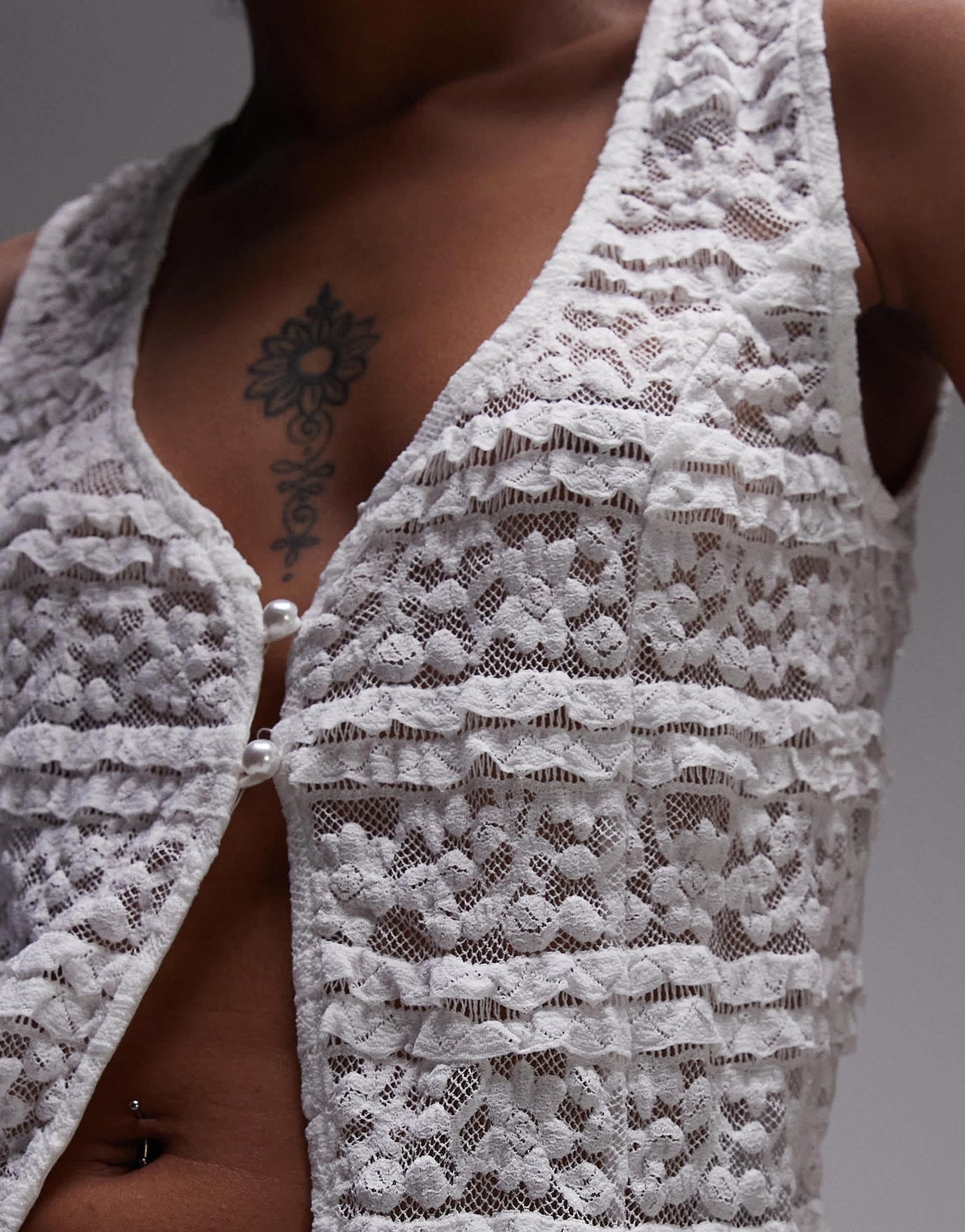 Rhythm haven lace longline vest in white
