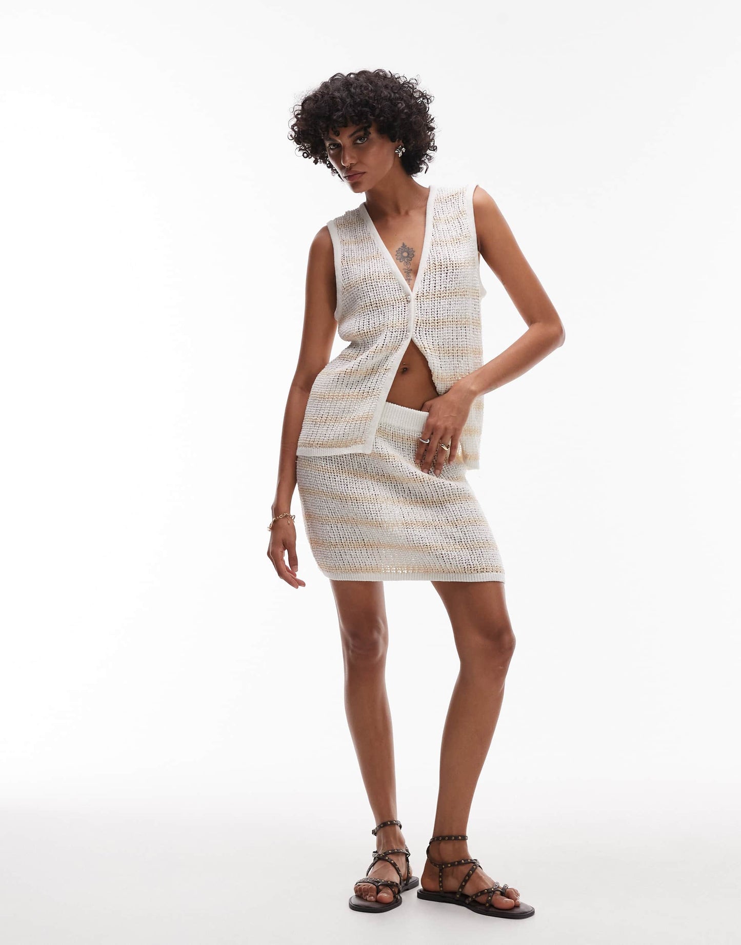 Rhythm sol stripe longline knit vest co-ord in cream