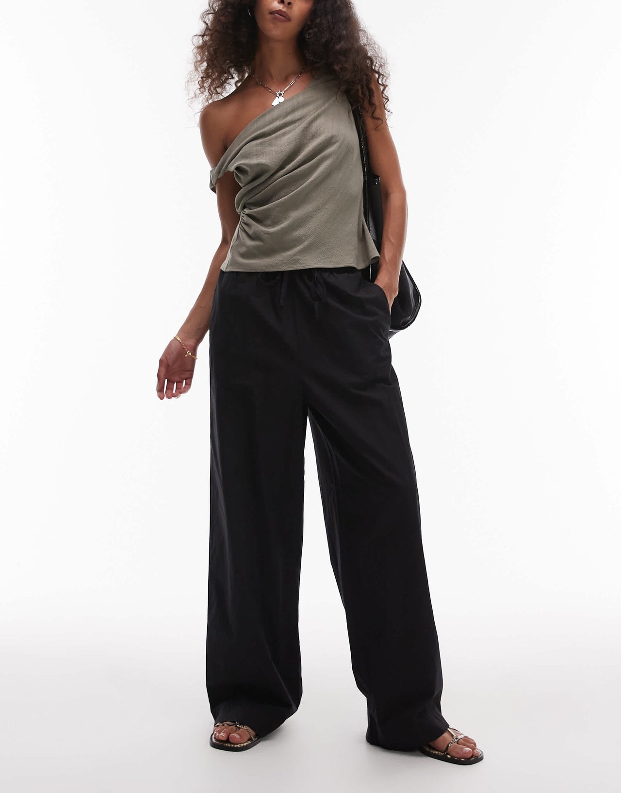 Rhythm posie gathered trousers in black