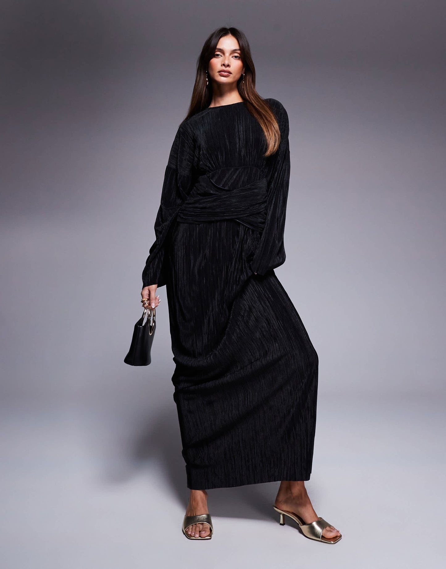ASOS DESIGN plisse maxi dress in black