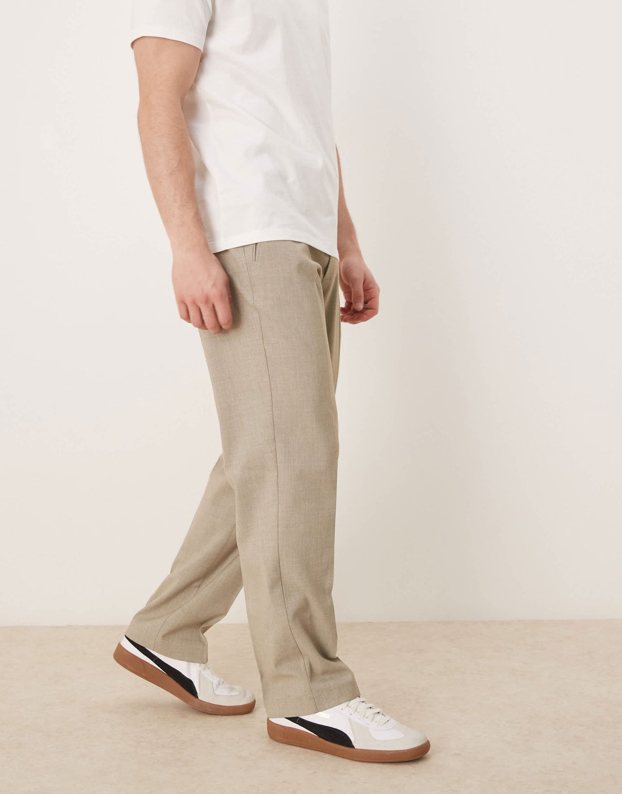 ASOS DESIGN smart straight leg trousers with side adjusters in light stone melange