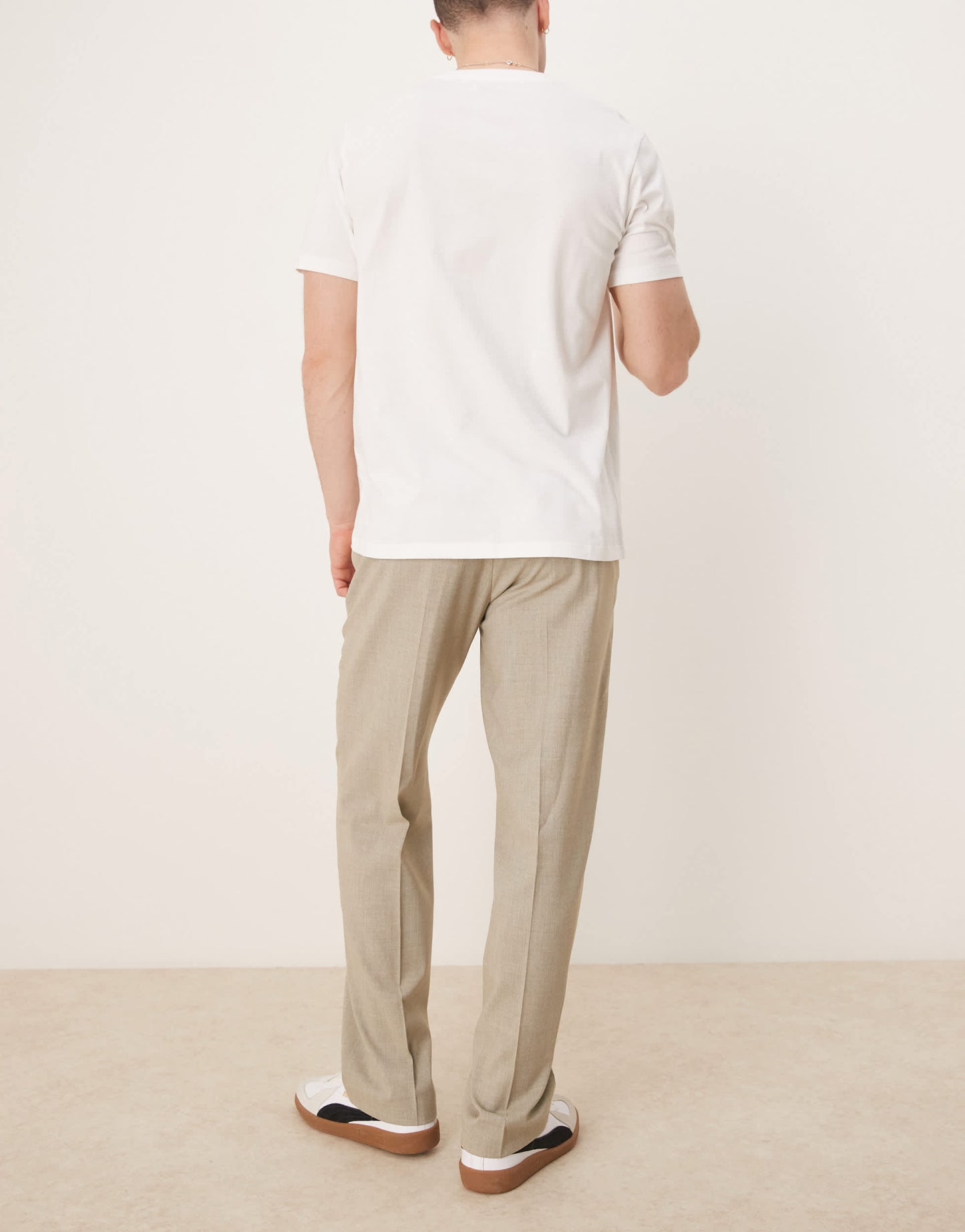 ASOS DESIGN smart straight leg trousers with side adjusters in light stone melange