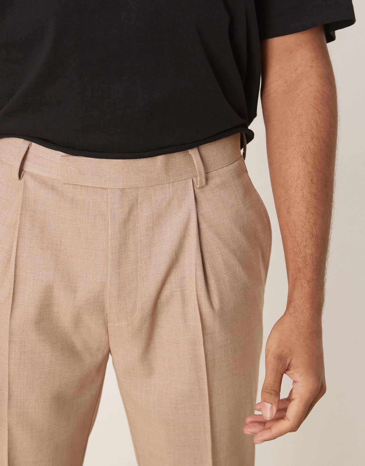 ASOS DESIGN smart tapered trousers with front pleat in stone melange