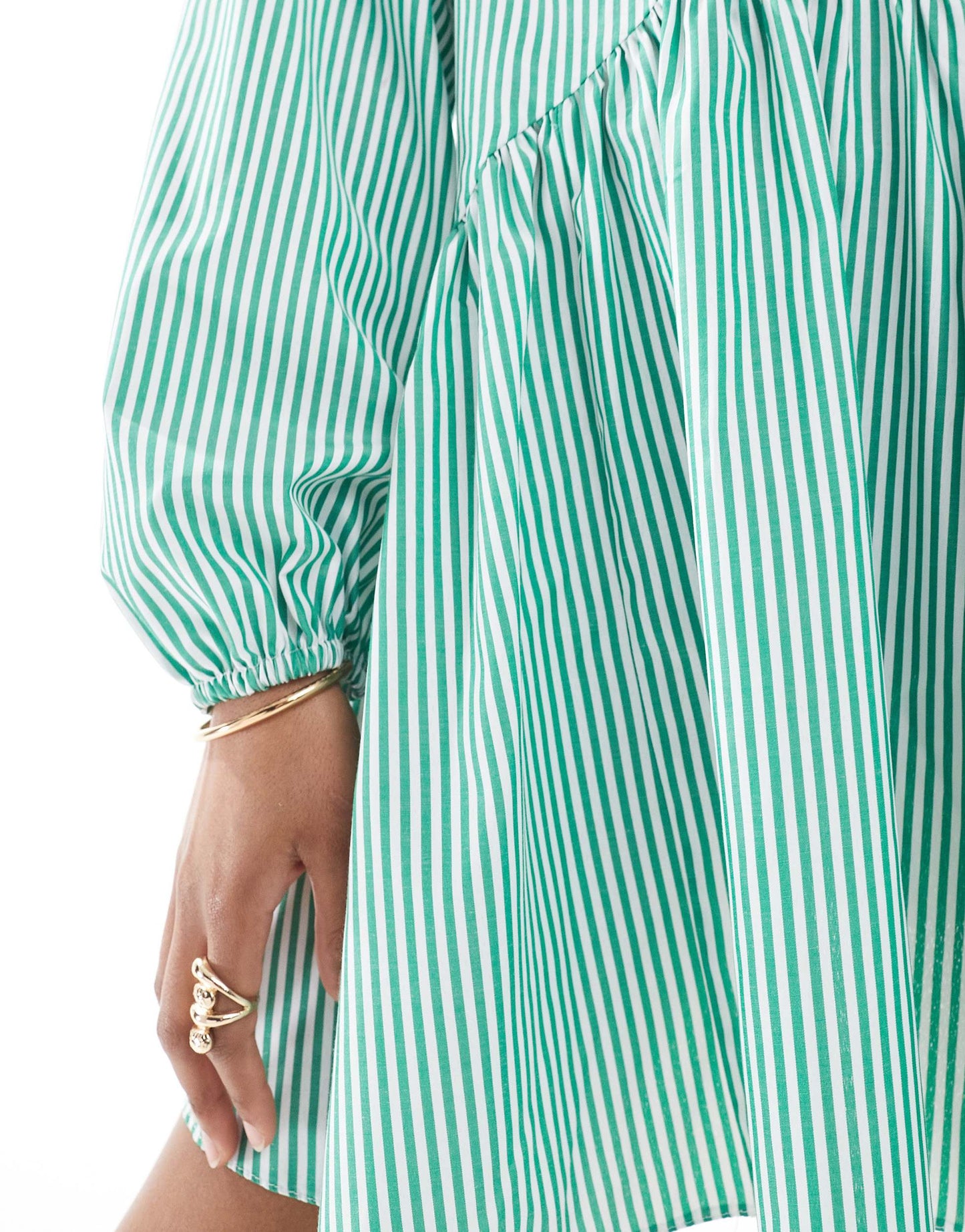 Miss Selfridge stripe oversized collar smock dress in green stripe