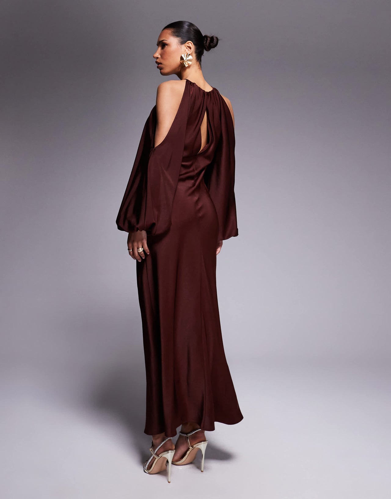 ASOS DESIGN cold shoulder blouson maxi dress in rust