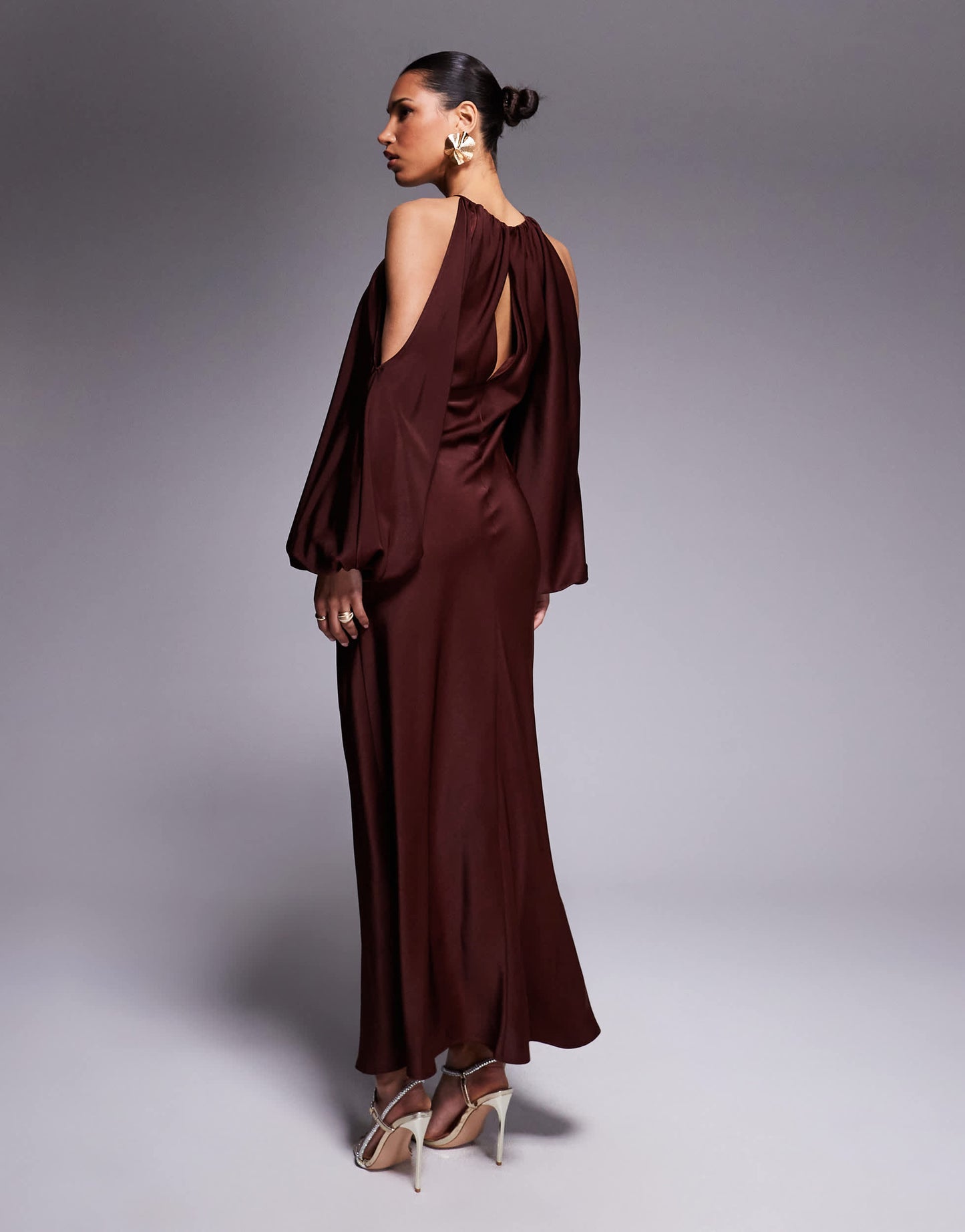 ASOS DESIGN cold shoulder blouson maxi dress in rust
